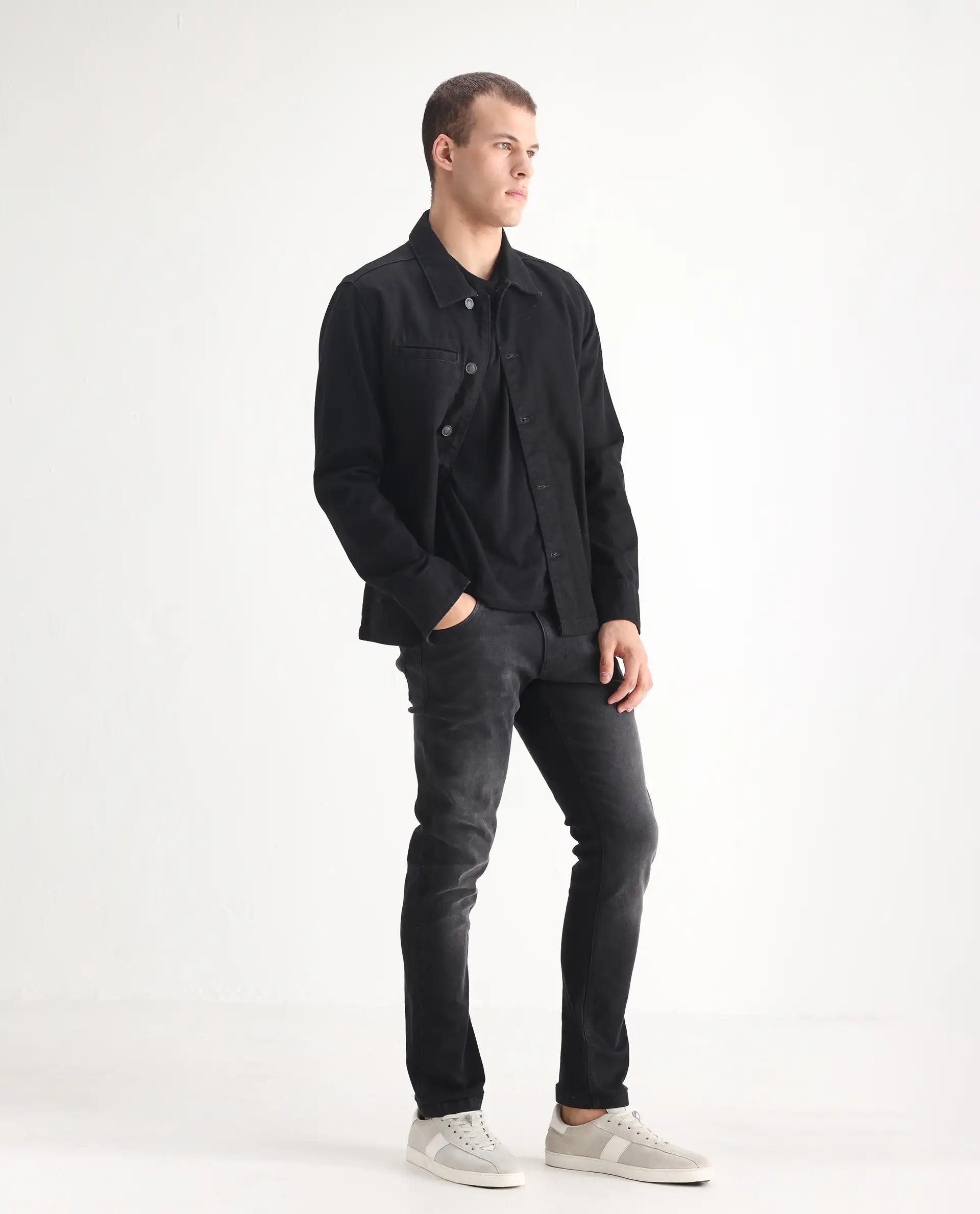 Rare Rabbit Men's Hawkins Grey Cotton Plain Hawk Slim Fit Jeans