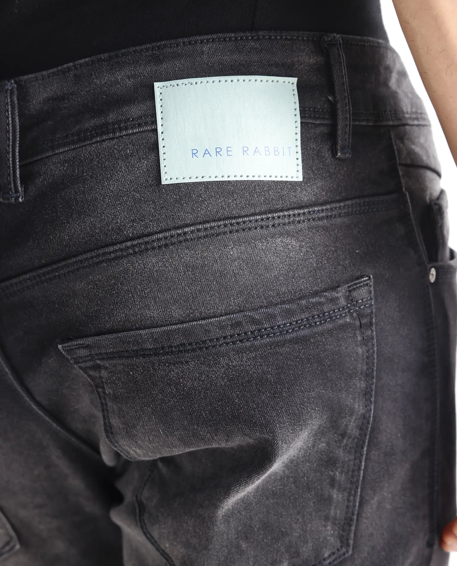 Rare Rabbit Men's Hawkins Grey Cotton Plain Hawk Slim Fit Jeans