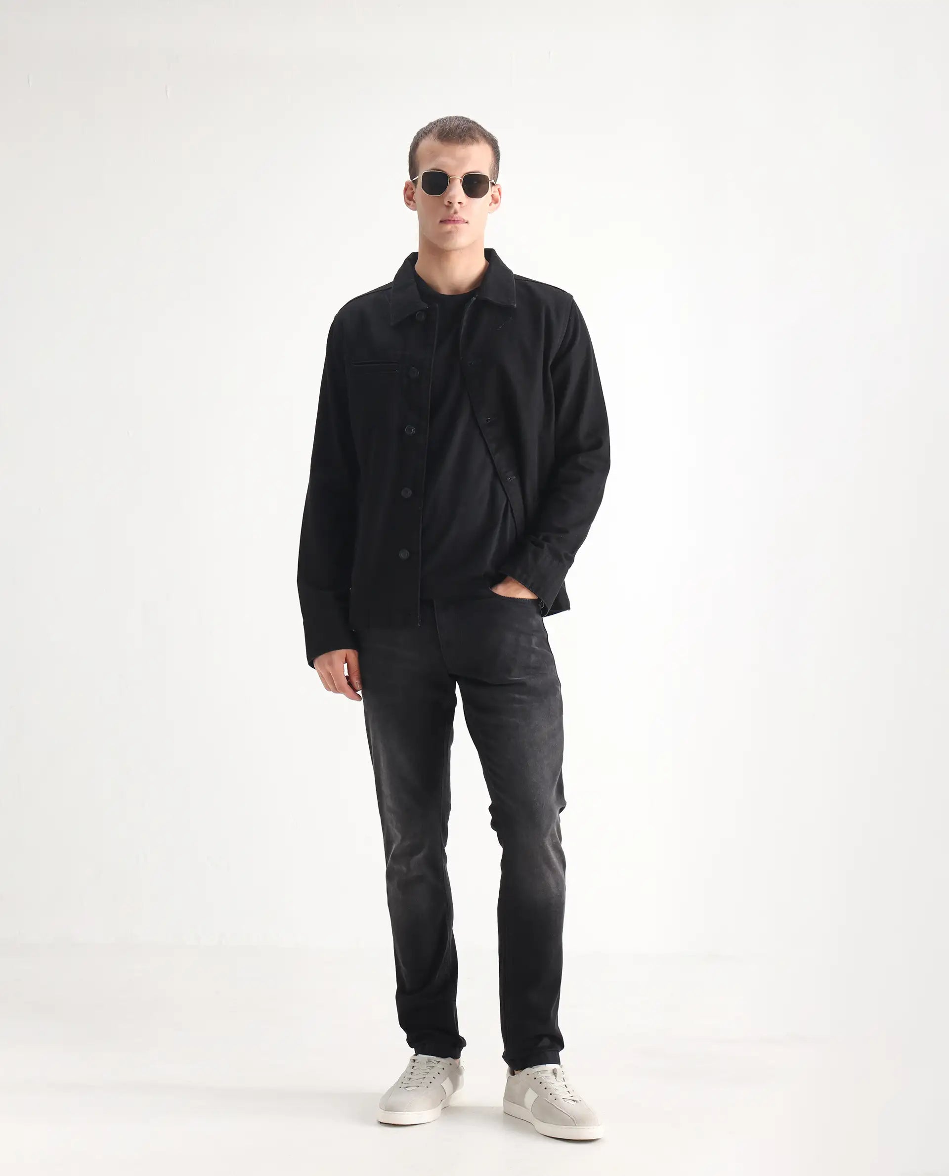 Rare Rabbit Men's Hawkins Grey Cotton Plain Hawk Slim Fit Jeans