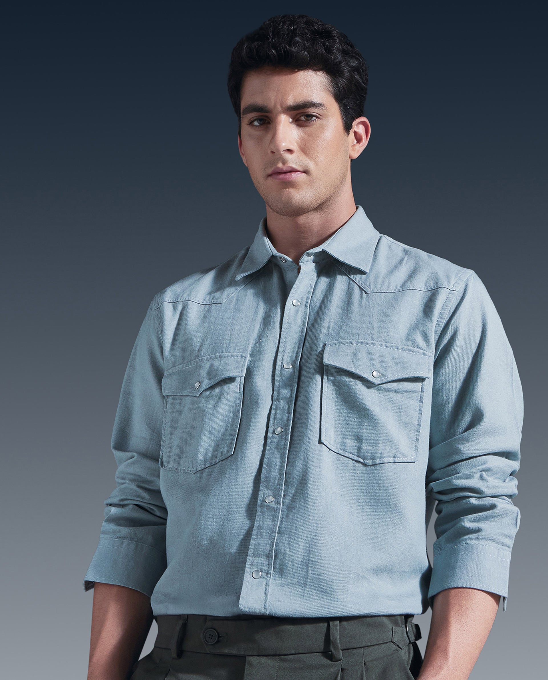 Rare Rabbit Men Haxlr Green Full Sleeve Collared Neck Button Closure Plain Shirt