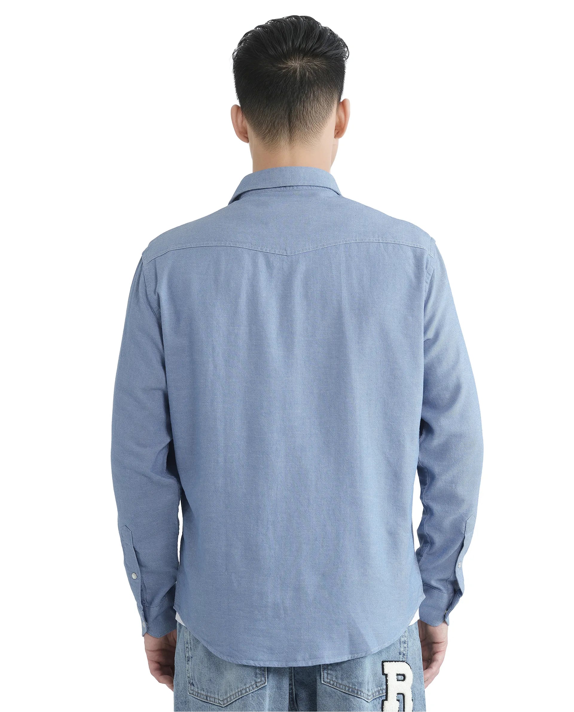 Rare Rabbit Men Haxlr Blue Cotton Lyocell Blend Fabric Full Sleeve Regular Collared Button Closure Plain Twill Shirt