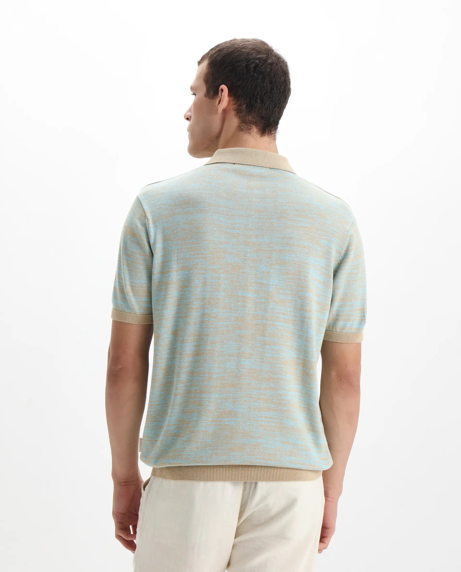 Rare Rabbit Men's Hect Dusky Blue Cotton Ombre Regular Fit Half Sleeve Polo