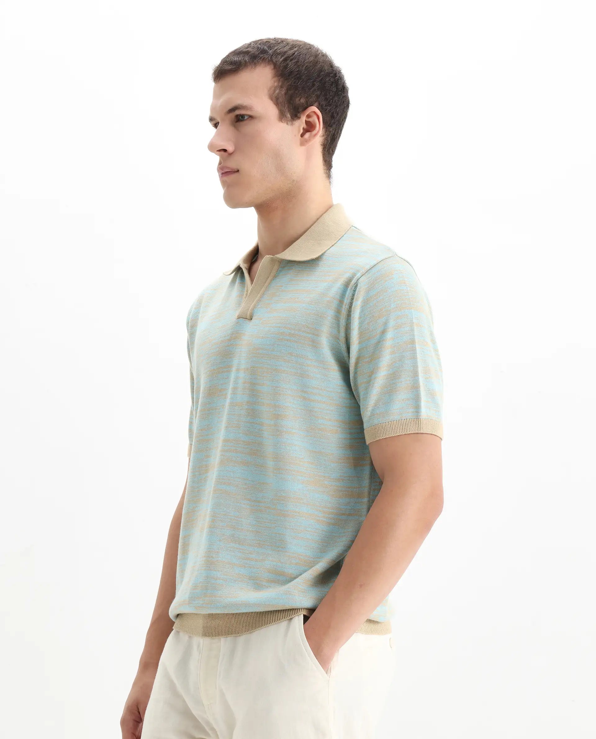 Rare Rabbit Men's Hect Dusky Blue Cotton Ombre Regular Fit Half Sleeve Polo