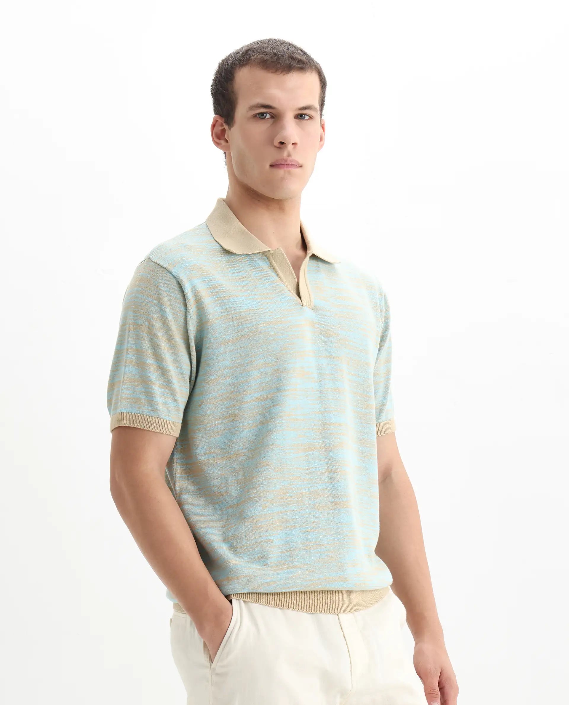 Rare Rabbit Men's Hect Dusky Blue Cotton Ombre Regular Fit Half Sleeve Polo