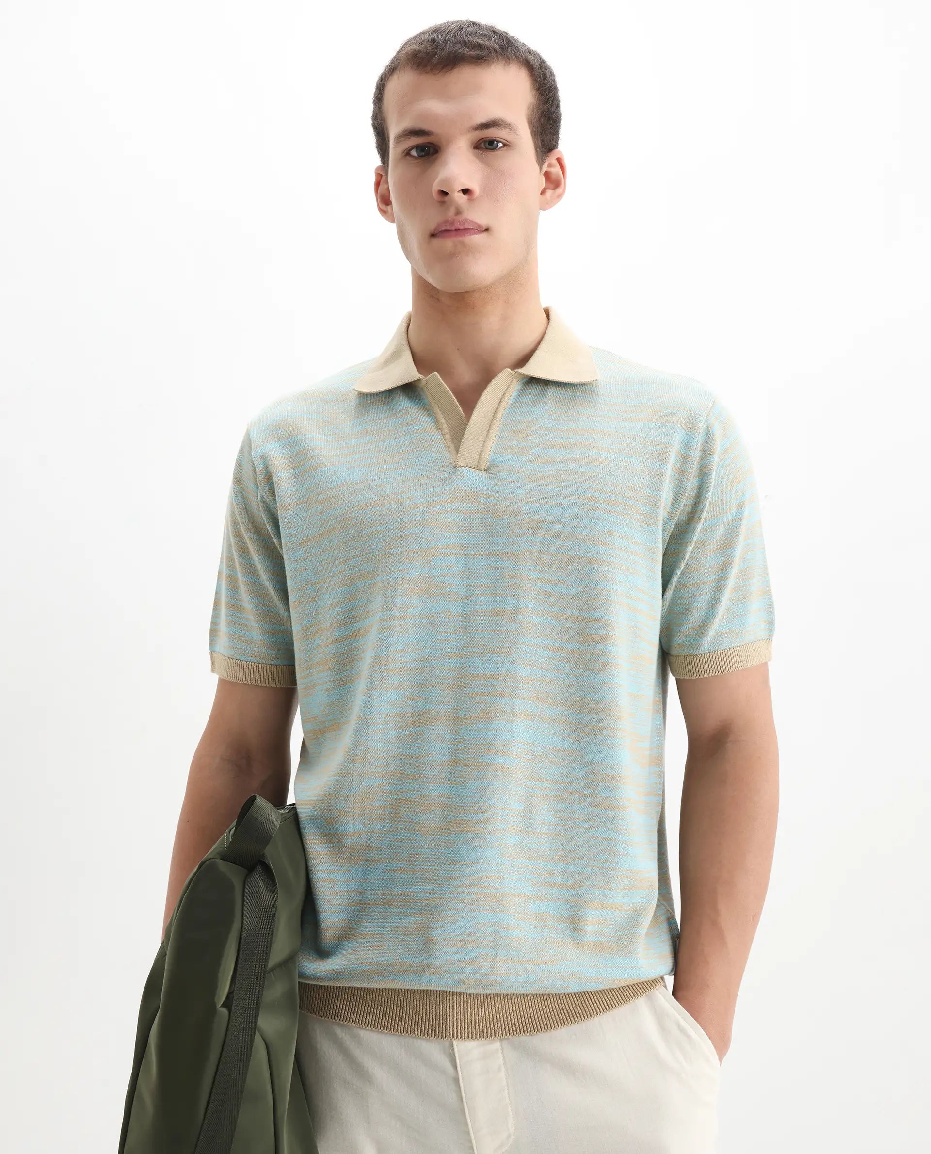 Rare Rabbit Men's Hect Dusky Blue Cotton Ombre Regular Fit Half Sleeve Polo