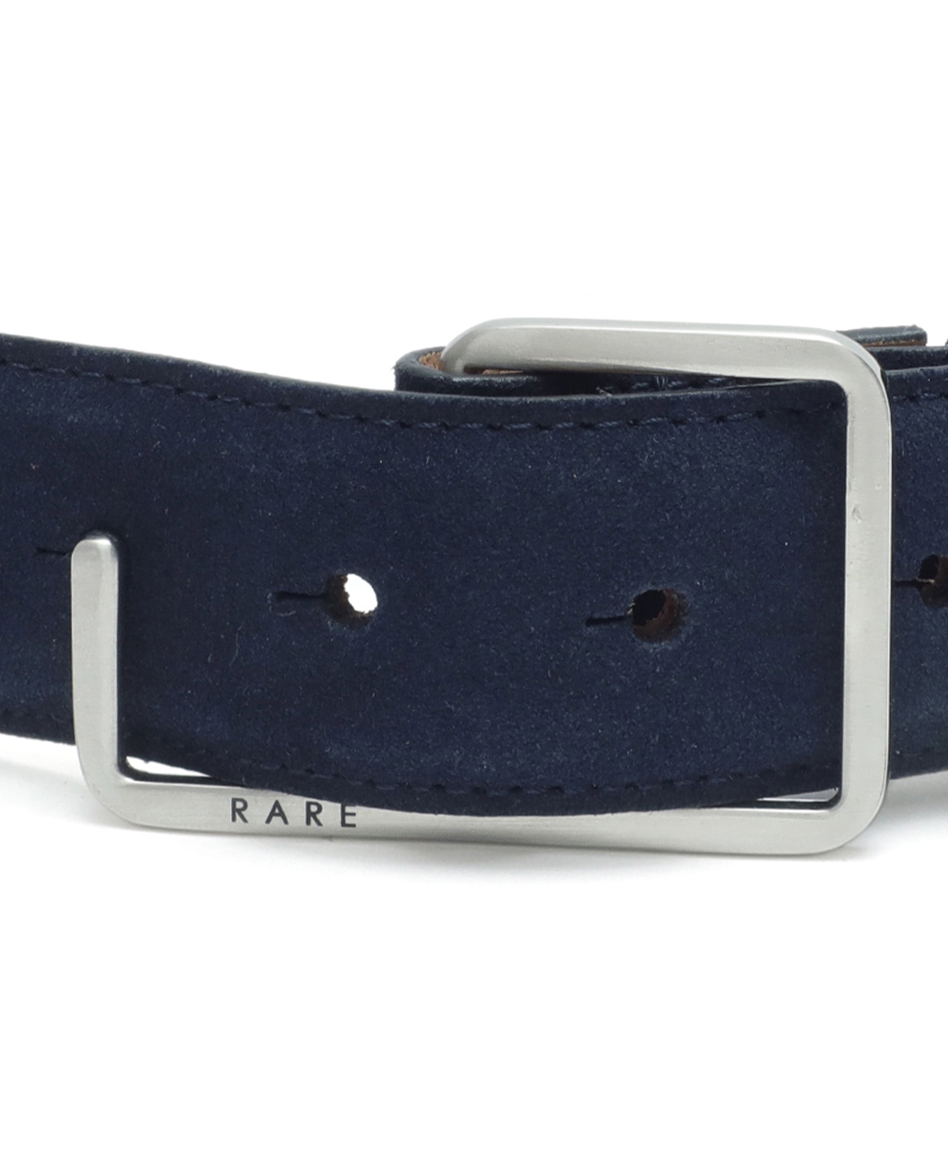 Rare Rabbit Men's Hedvig Blue Non-Reversible Push Ball Pin Buckle Suede Leather Belt