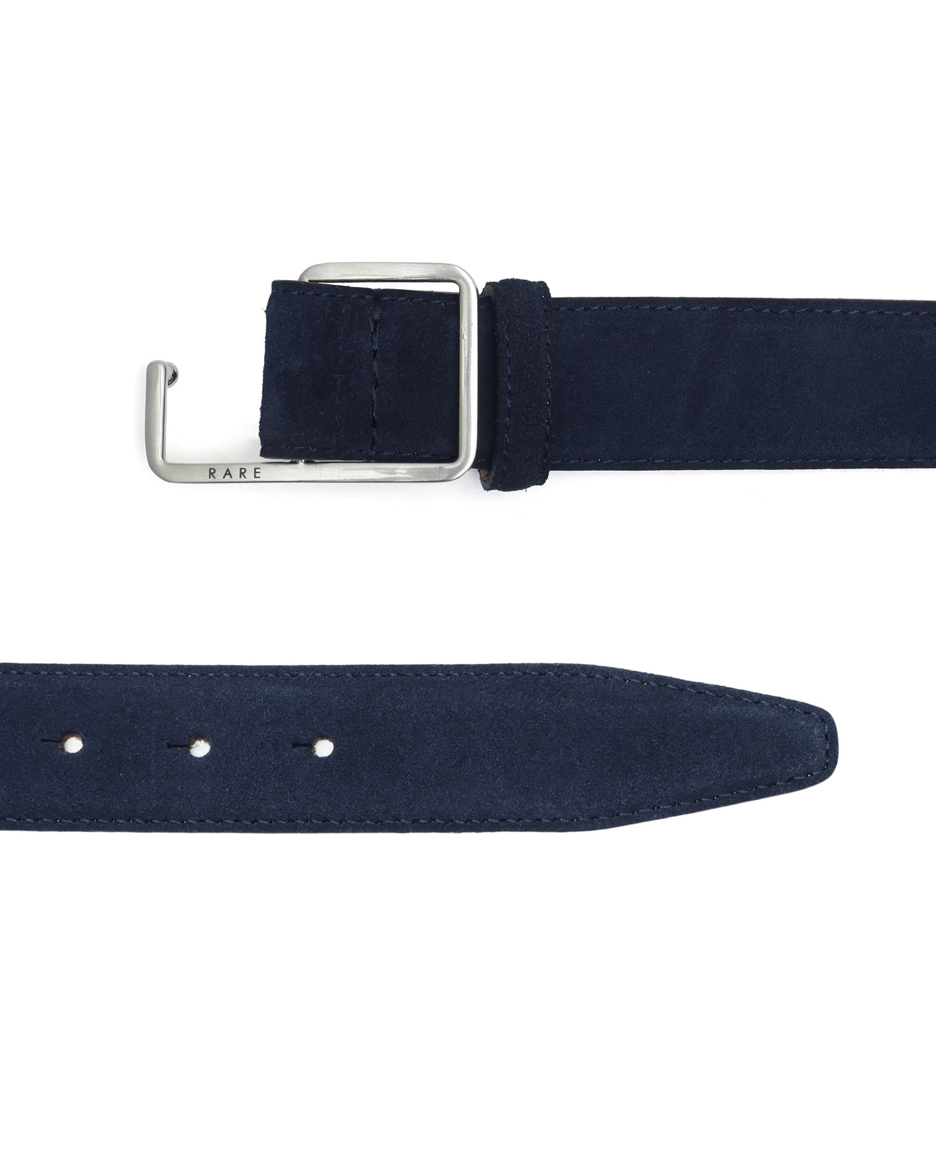 Rare Rabbit Men's Hedvig Blue Non-Reversible Push Ball Pin Buckle Suede Leather Belt