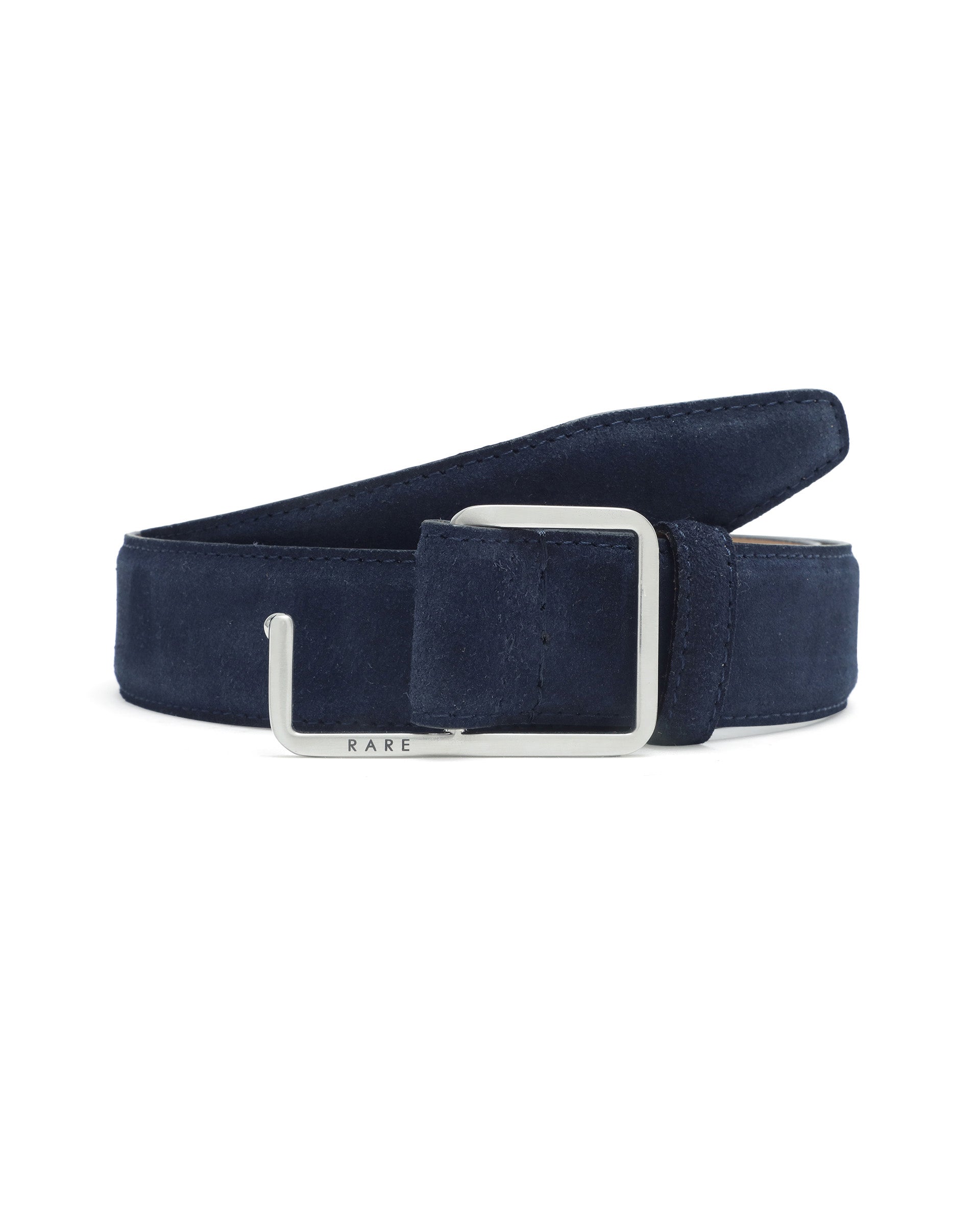 Rare Rabbit Men's Hedvig Blue Non-Reversible Push Ball Pin Buckle Suede Leather Belt
