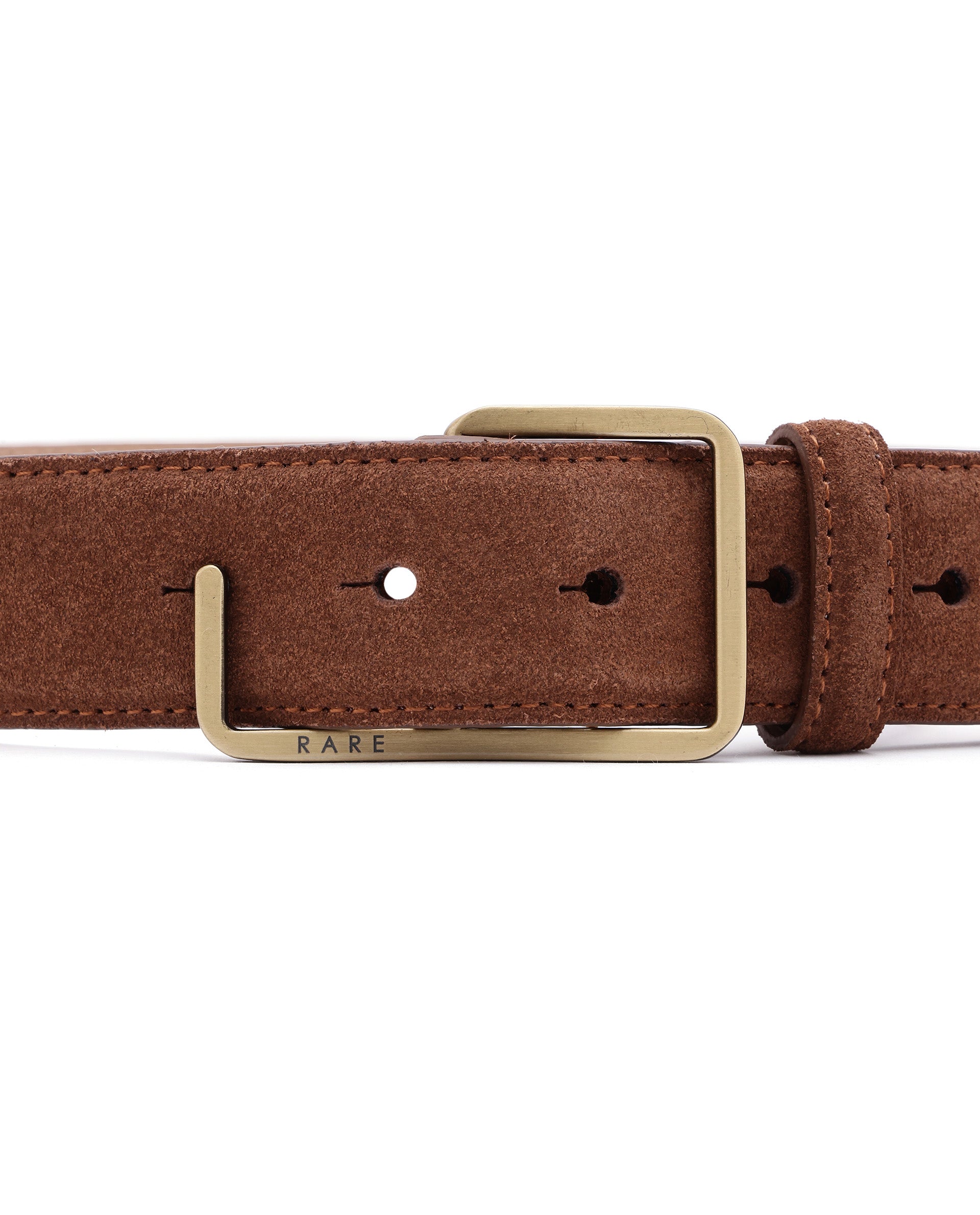 Rare Rabbit Men's Hedvig Brown Non-Reversible Push Ball Pin Buckle Suede Leather Belt