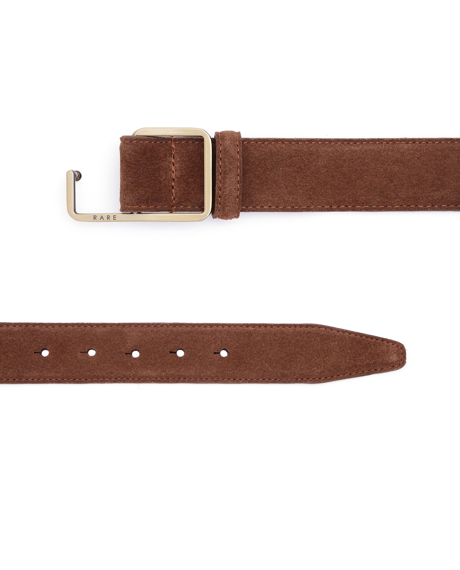 Rare Rabbit Men's Hedvig Brown Non-Reversible Push Ball Pin Buckle Suede Leather Belt