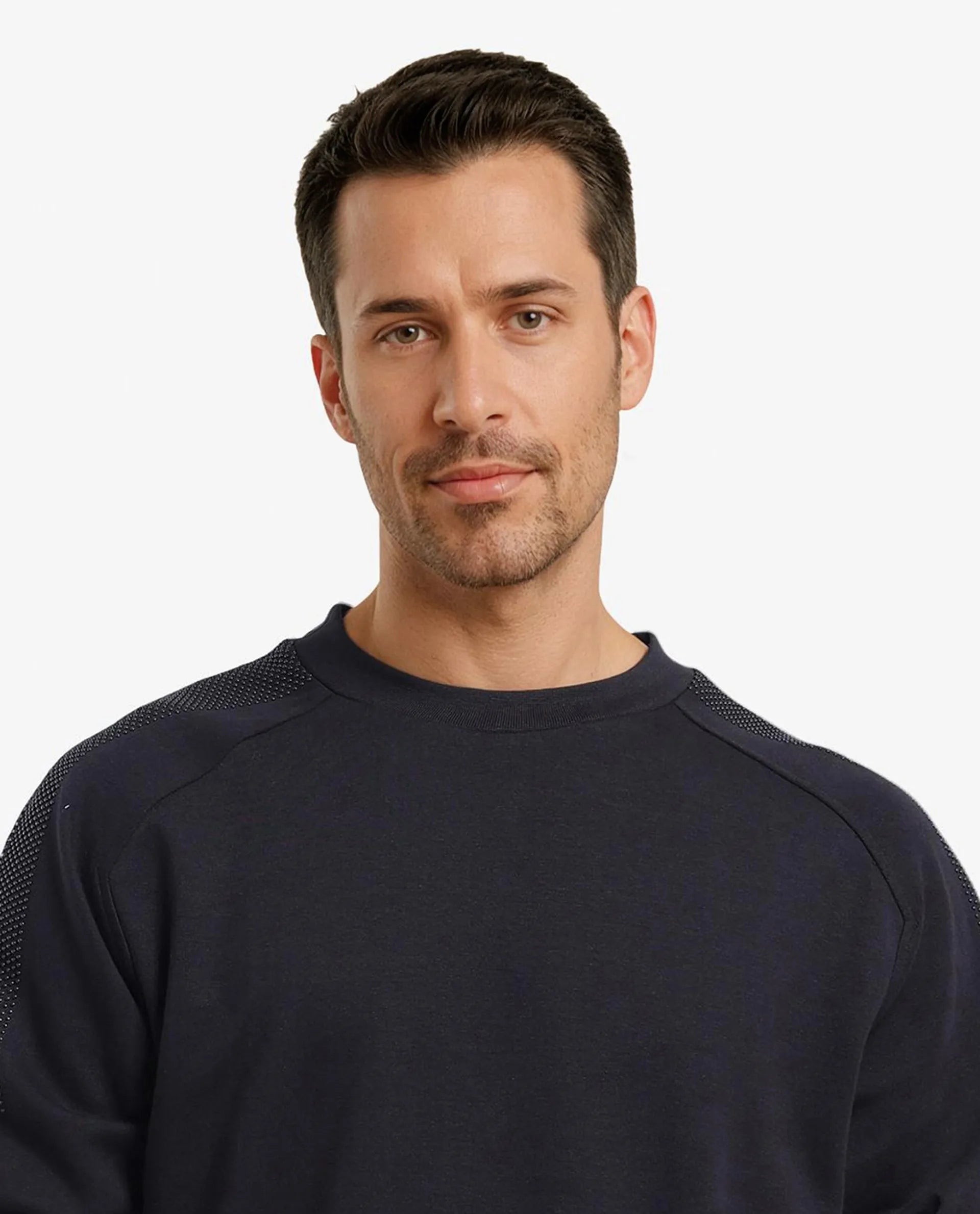 Rare Rabbit Men Heg Black Cotton Poly Fabric Studded Full Sleeve Crew Neck Plain Sweatshirt