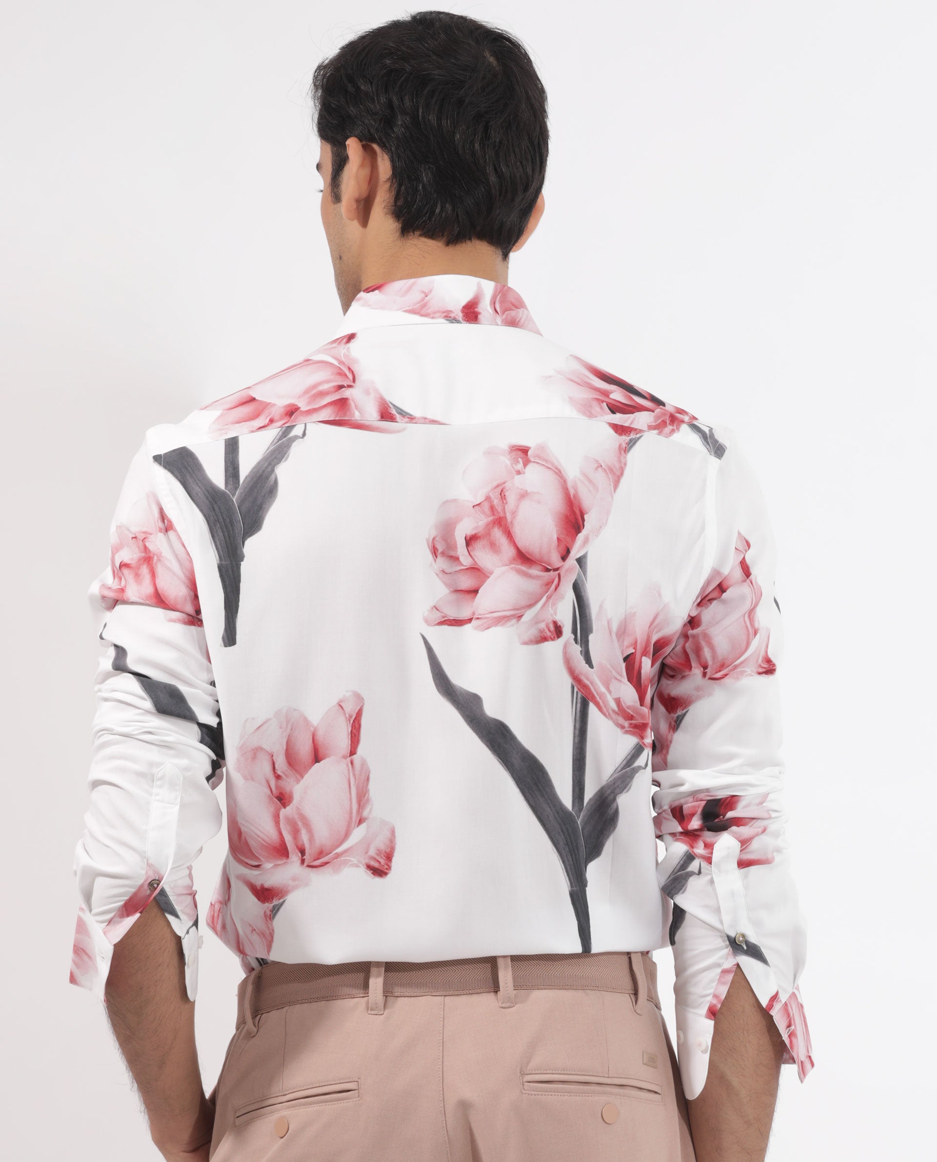 Rare Rabbit Mens Hegda White Viscose Fabric Full Sleeves Boxy Fit Floral Print Shirt