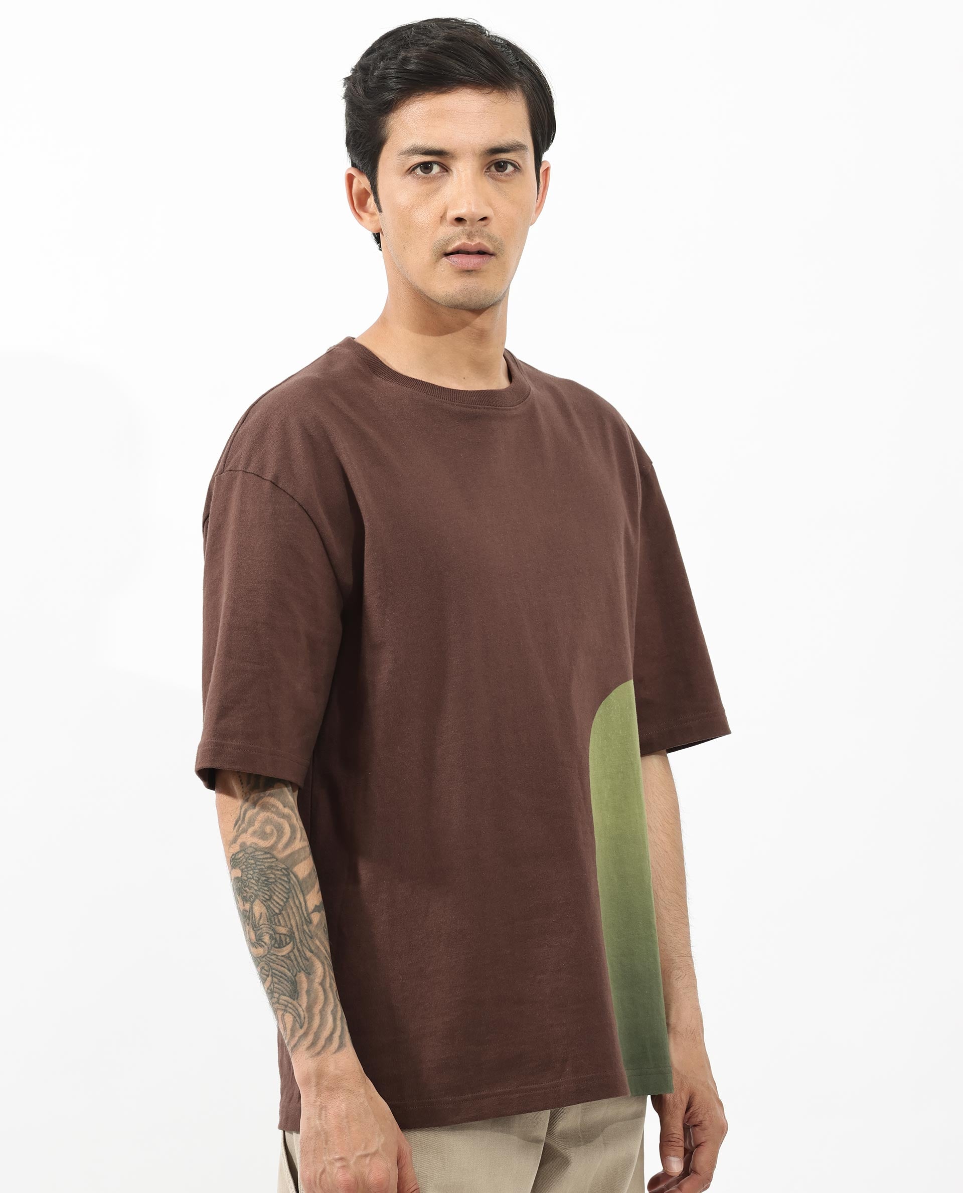 Rare Rabbit Articale Men's Heimer Brown Cotton Polyester Fabric Crew Neck Oversized Fit Knit Botanical Print T-Shirt