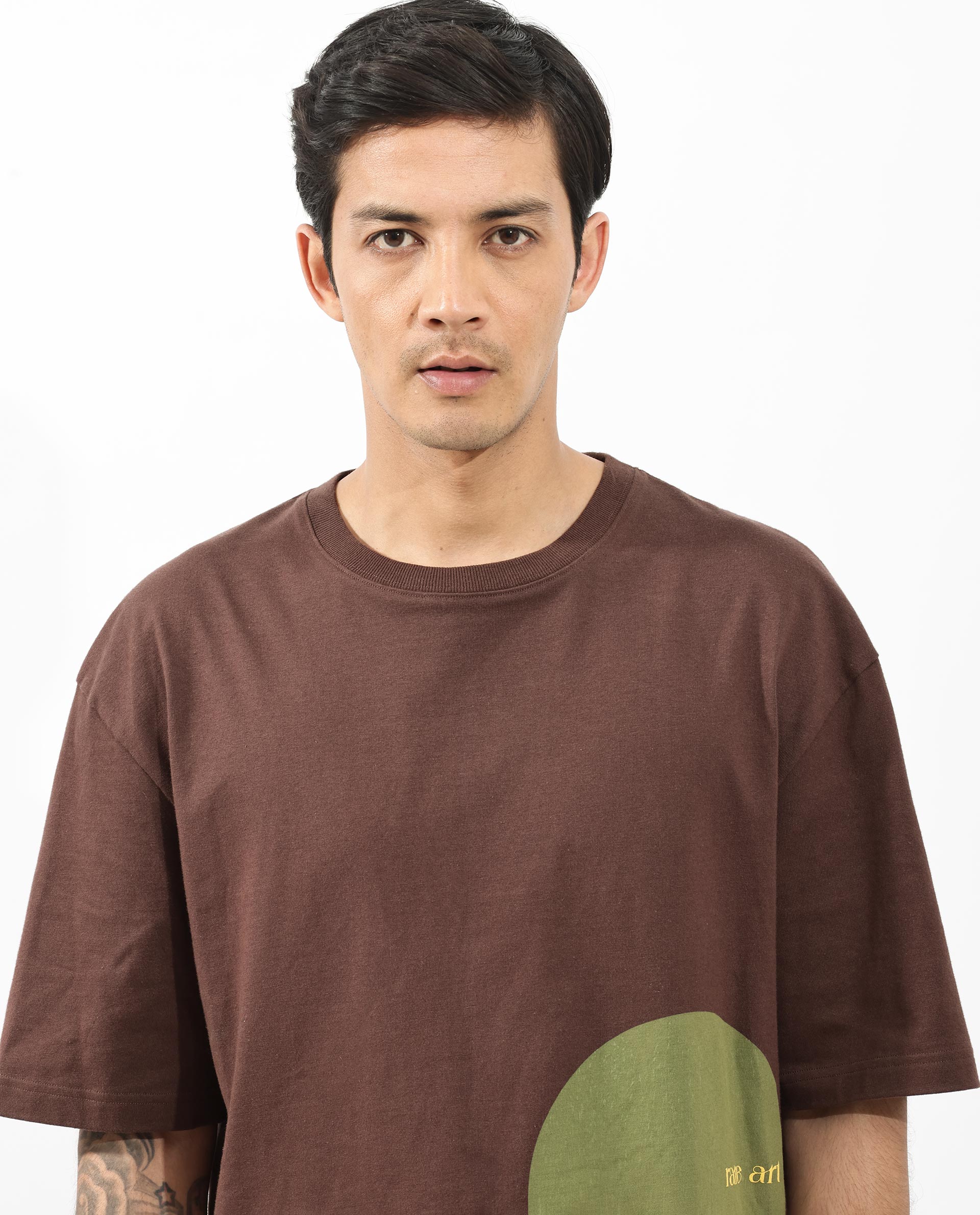 Rare Rabbit Articale Men's Heimer Brown Cotton Polyester Fabric Crew Neck Oversized Fit Knit Botanical Print T-Shirt