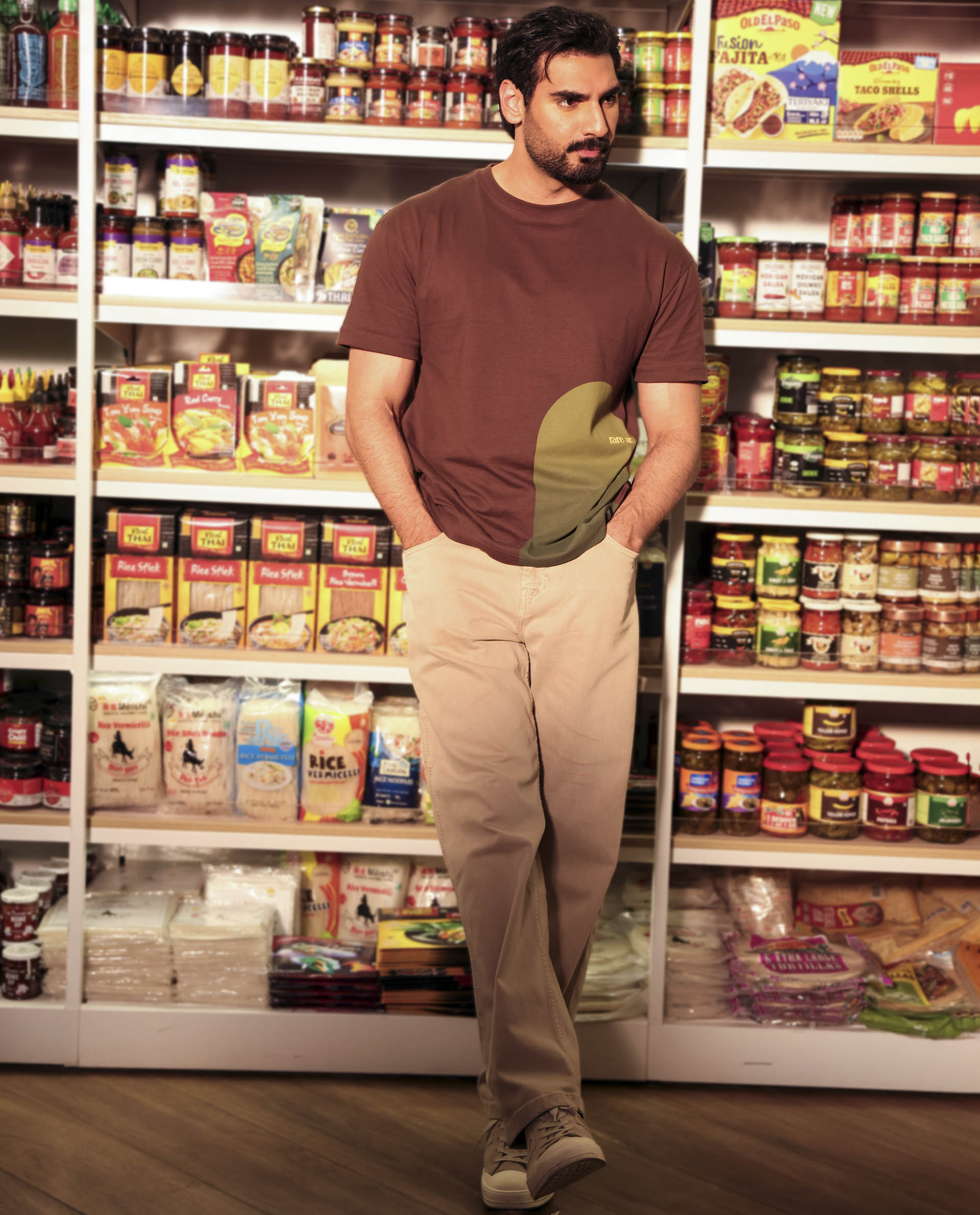 Rare Rabbit Articale Men's Heimer Brown Cotton Polyester Fabric Crew Neck Oversized Fit Knit Botanical Print T-Shirt