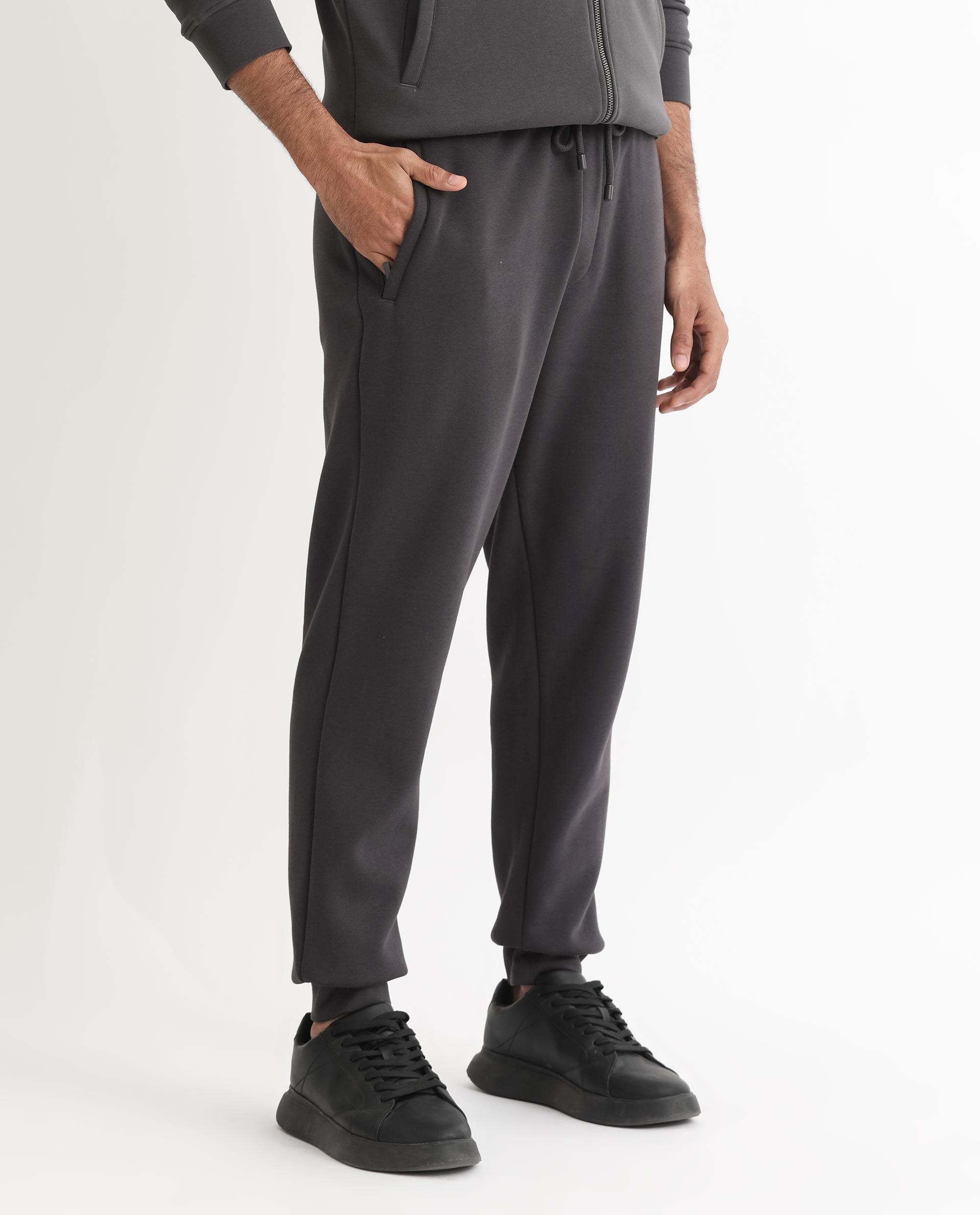 Rare Rabbit Men's Helna Dark Grey Cotton Polyester Fabric Drawstring Closure Regular Fit Mid Rise Trackpant