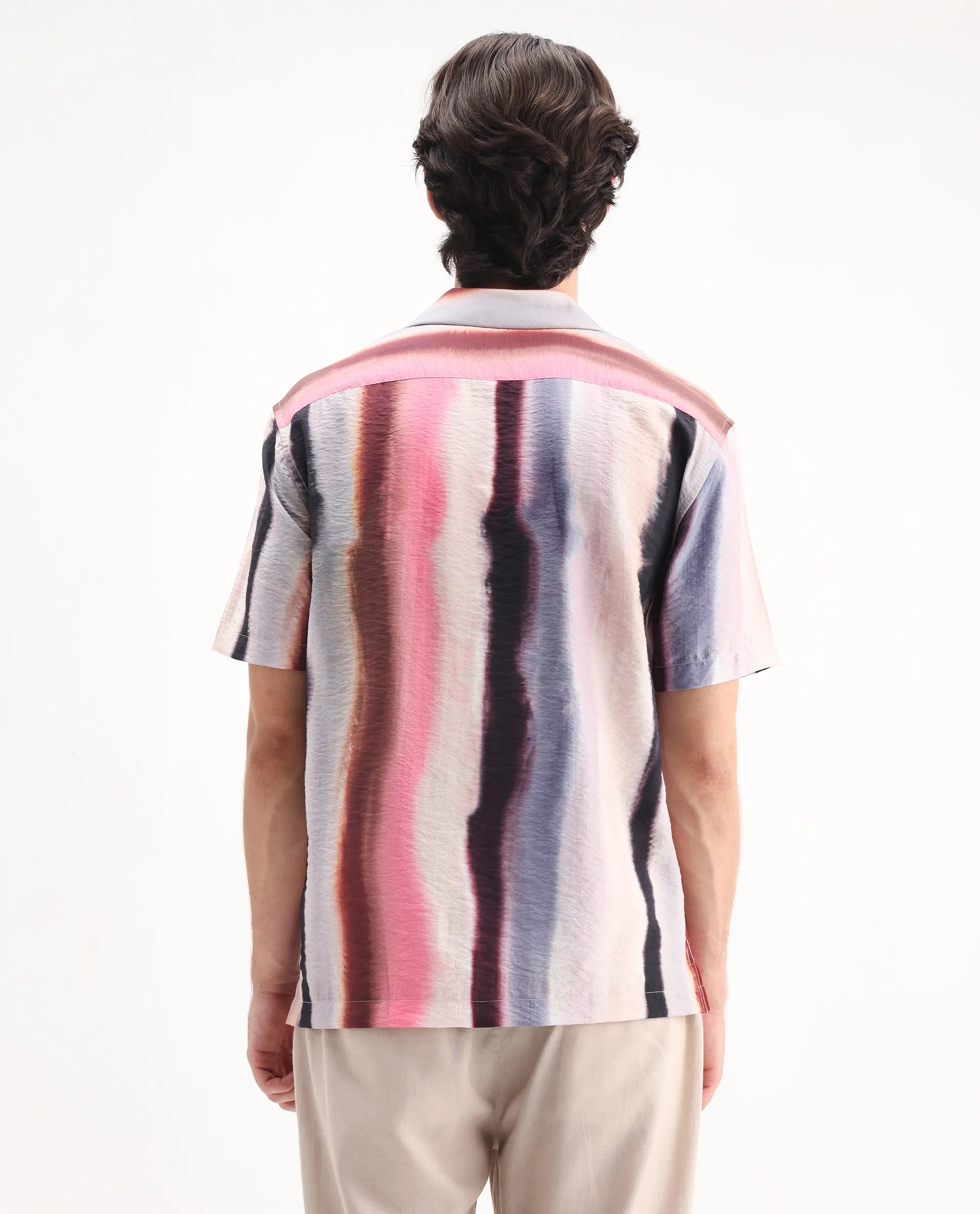 Rare Rabbit Men's Helor Multi Viscose Blend Abstract Print Relaxed Fit Half Sleeve Cuban Collar Shirt