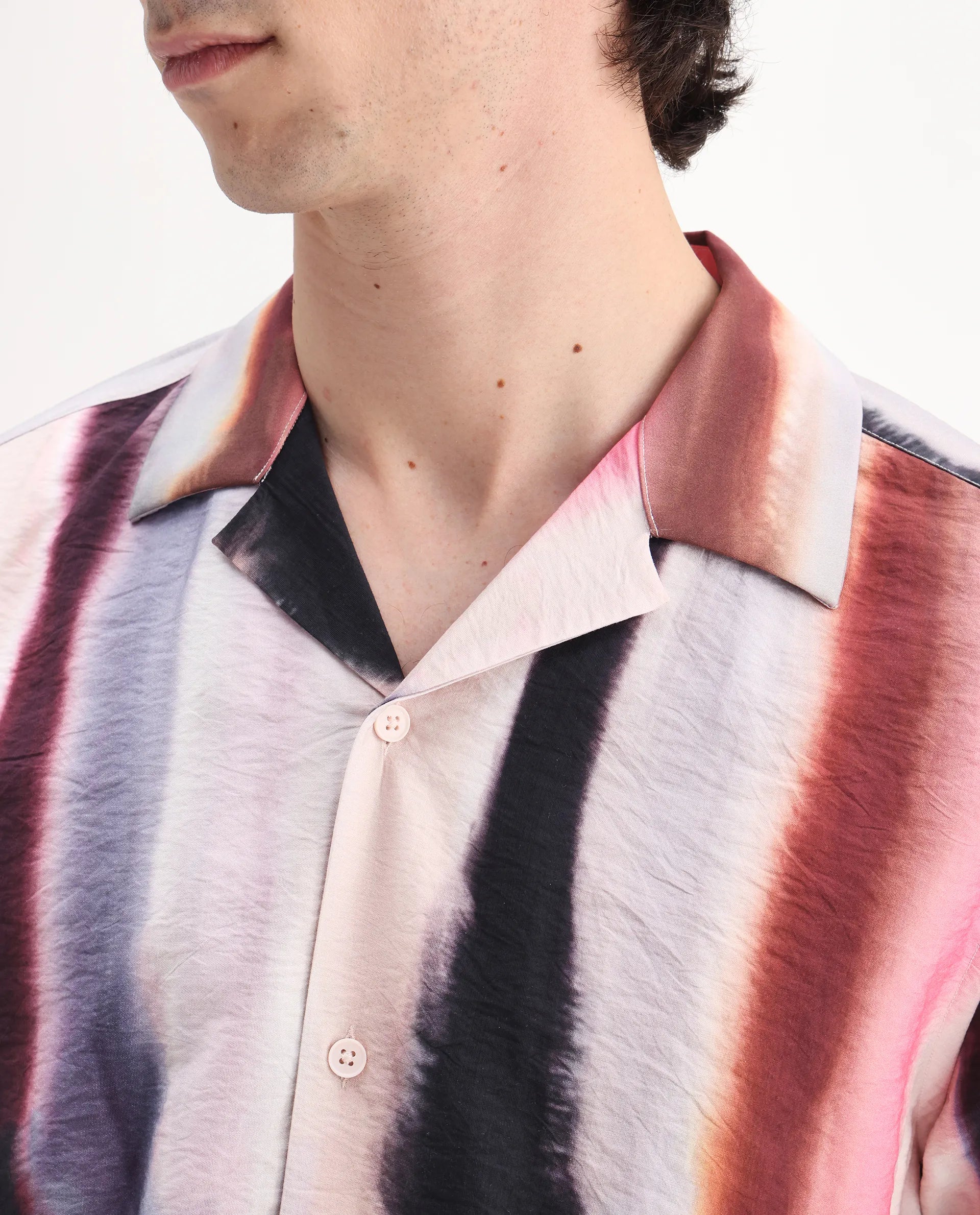 Rare Rabbit Men's Helor Multi Viscose Blend Abstract Print Relaxed Fit Half Sleeve Cuban Collar Shirt