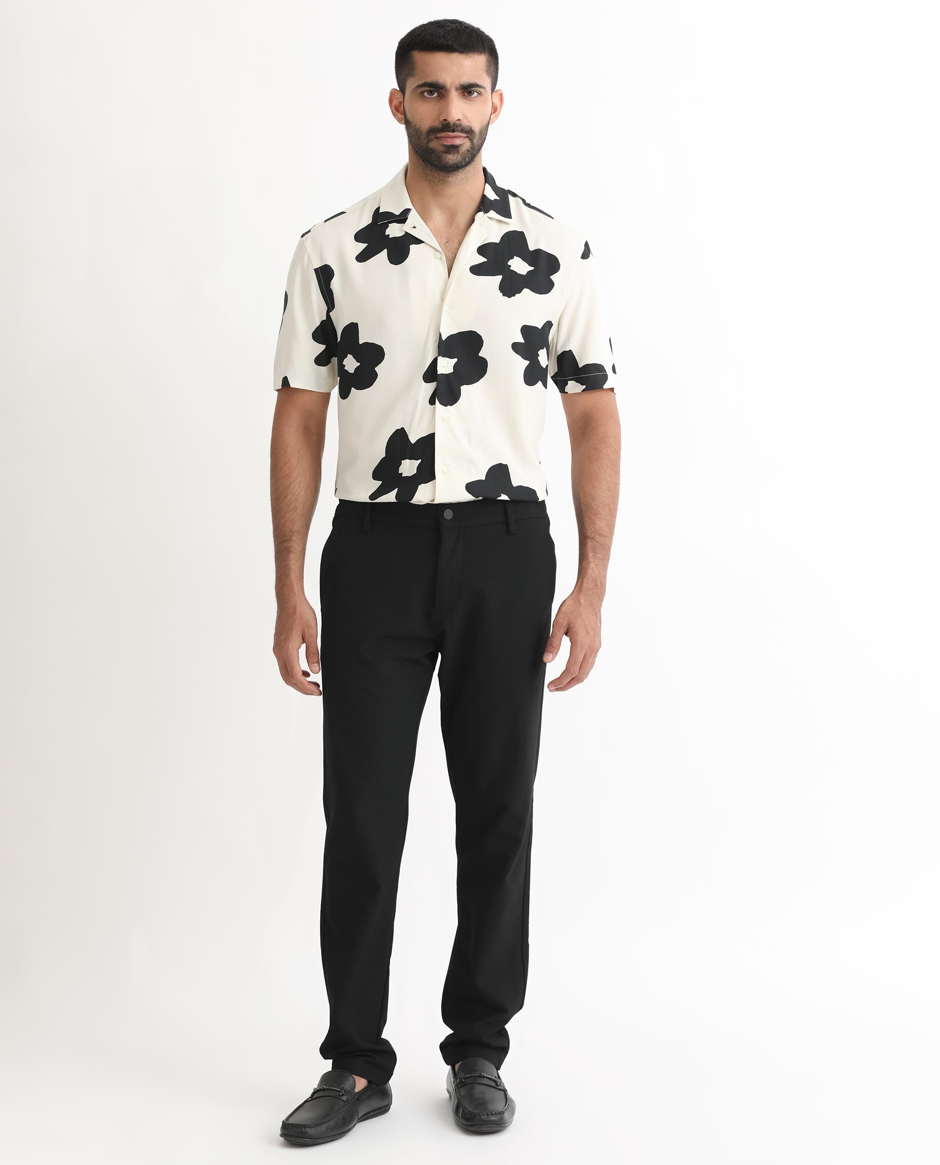 Rare Rabbit Men's Heming Beige Viscose Fabric Floral Print Half Sleeves Shirt