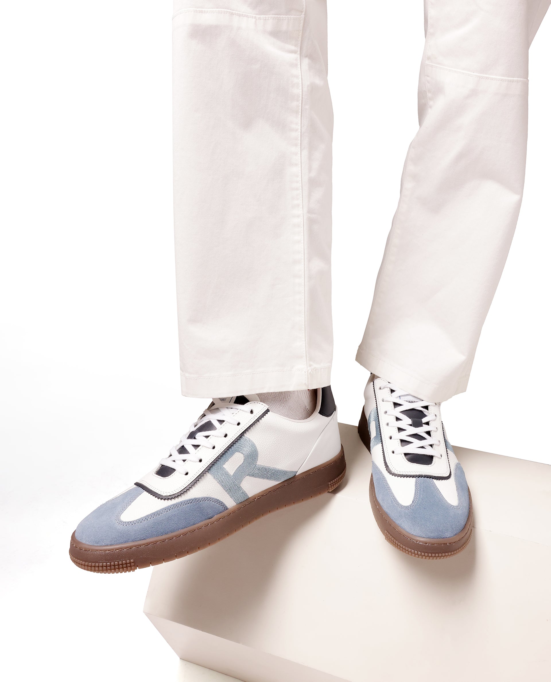 Rare Rabbit Men Hem White Lace-Up Genuine Leather Signature Hem Branding Low-Top Sneaker Shoes
