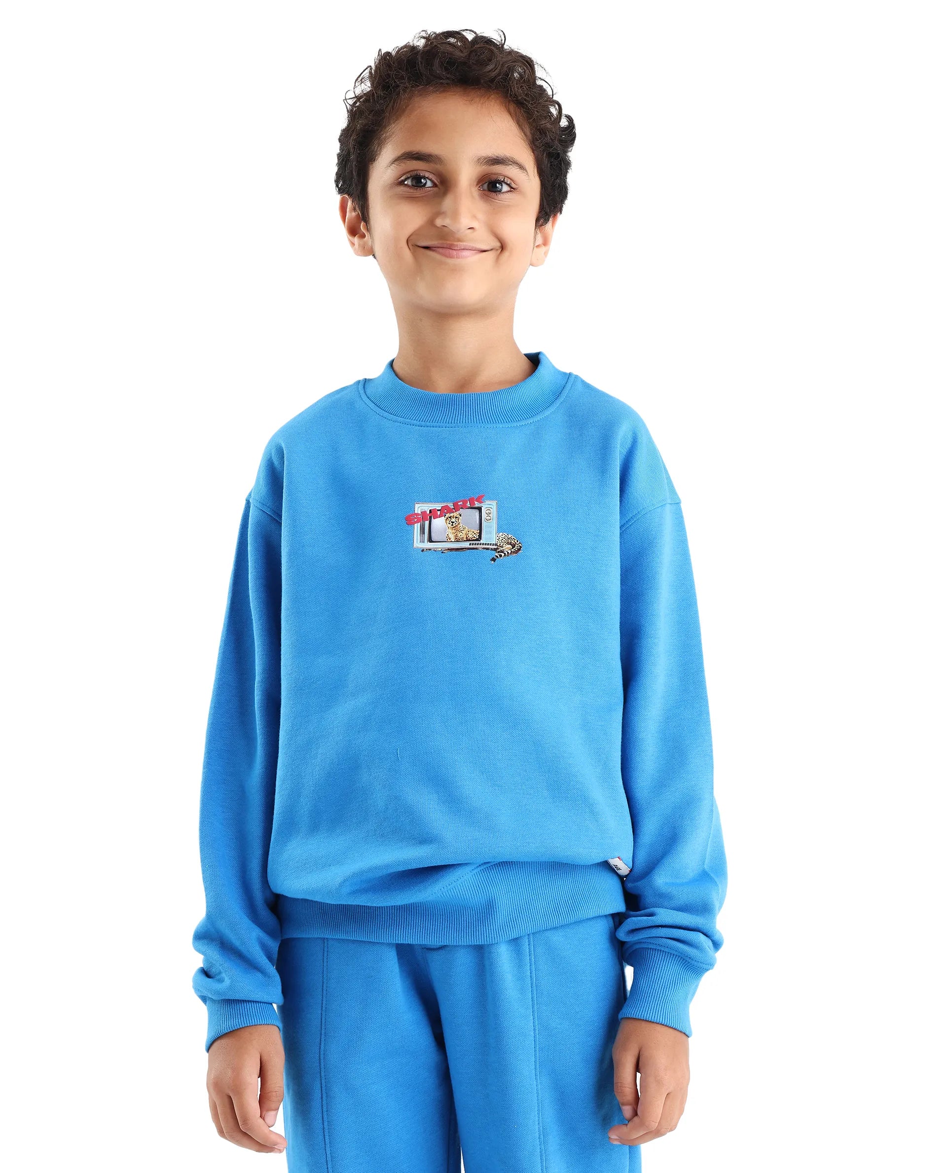 Rare Ones Kids Henry Dark Blue Cotton Blend Graphic Print Oversized Sweatshirt