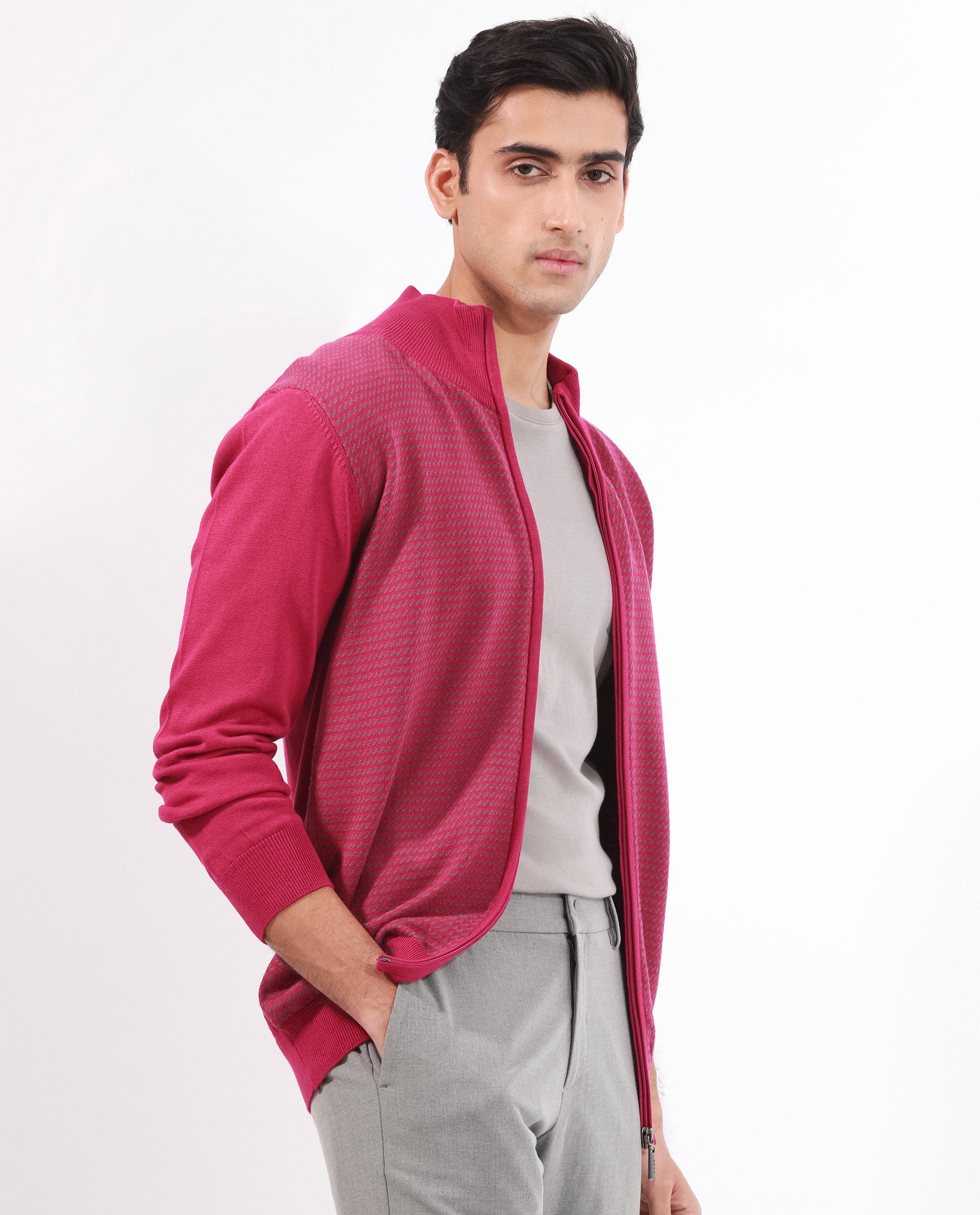 Rare Rabbit Mens Heritage Pink Sweater Full Sleeve High Neck Solid