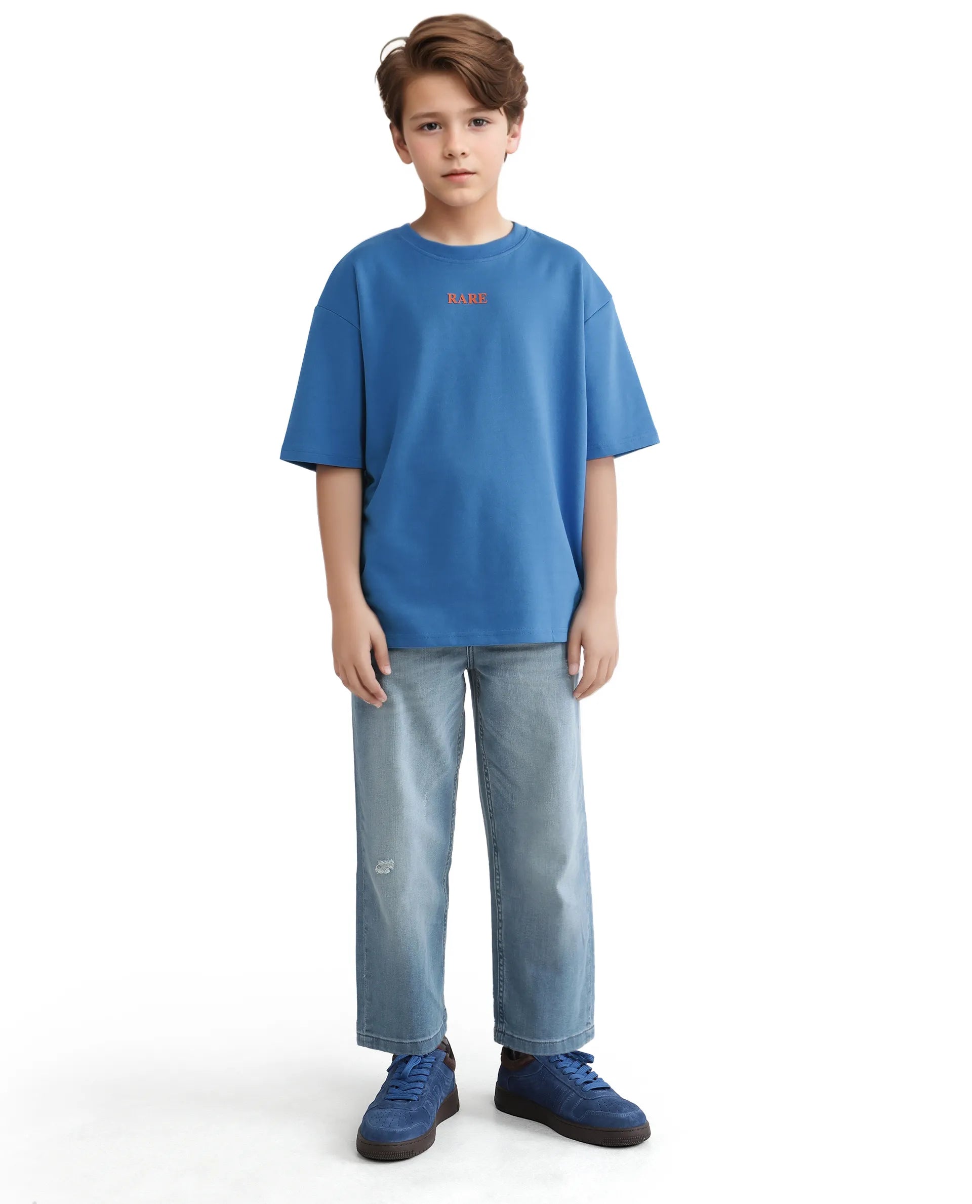 Rare Ones Kids Herm Flouroscent Blue Cotton Poly Short Sleeve Crew Neck Hd And Cmyk Print T-Shirt