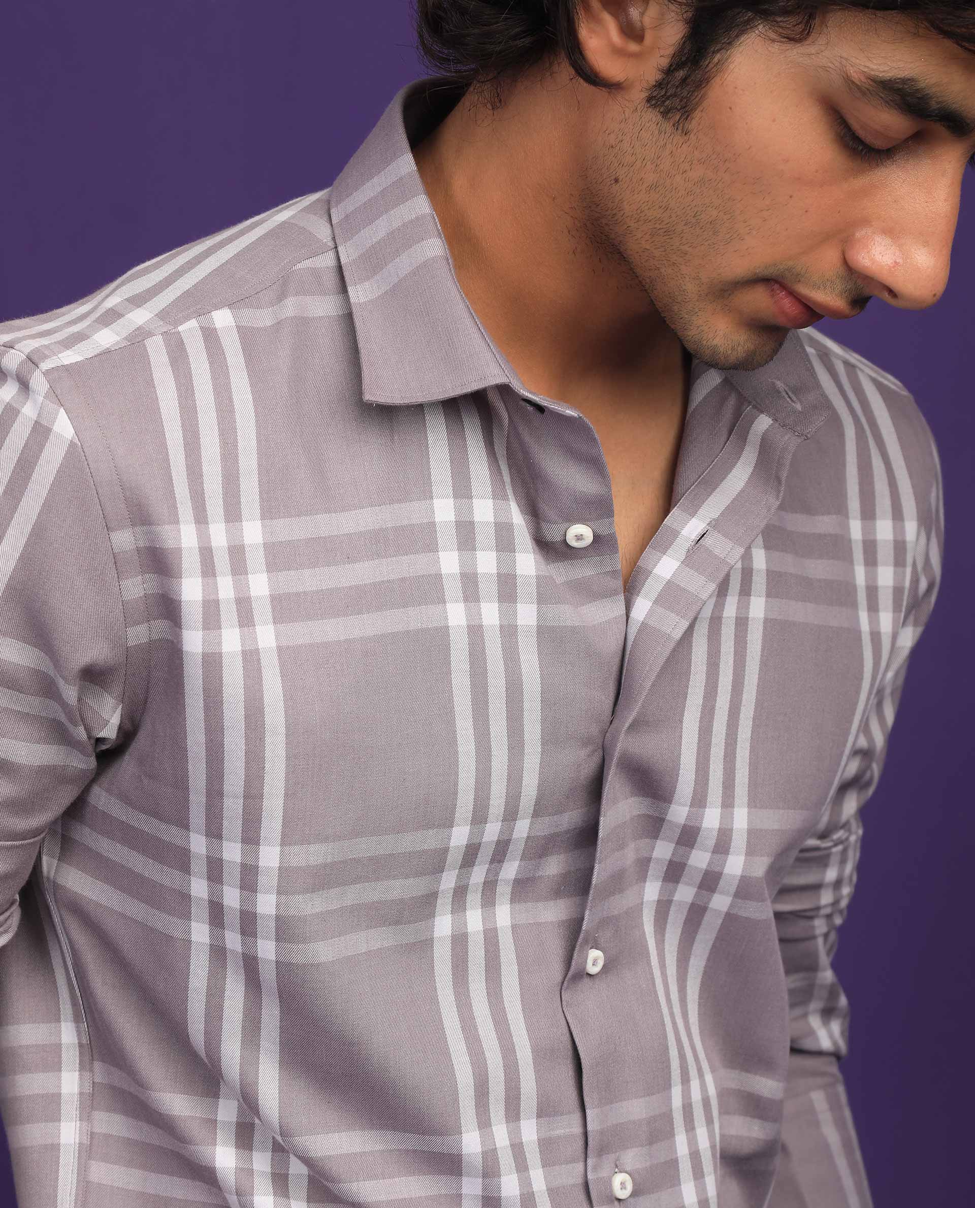 Rare Rabbit Men's Carnet Dusky Purple Cotton Polyester Fabric Full Sleeves Checks Shirt
