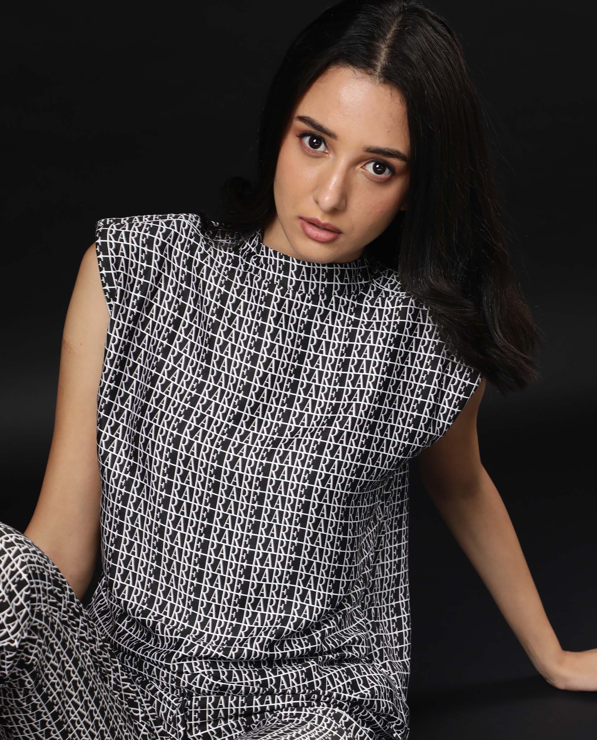 Rareism Womens Remont Black Top Modal Satin Fabric Regular Fit Sleeveless High Neck