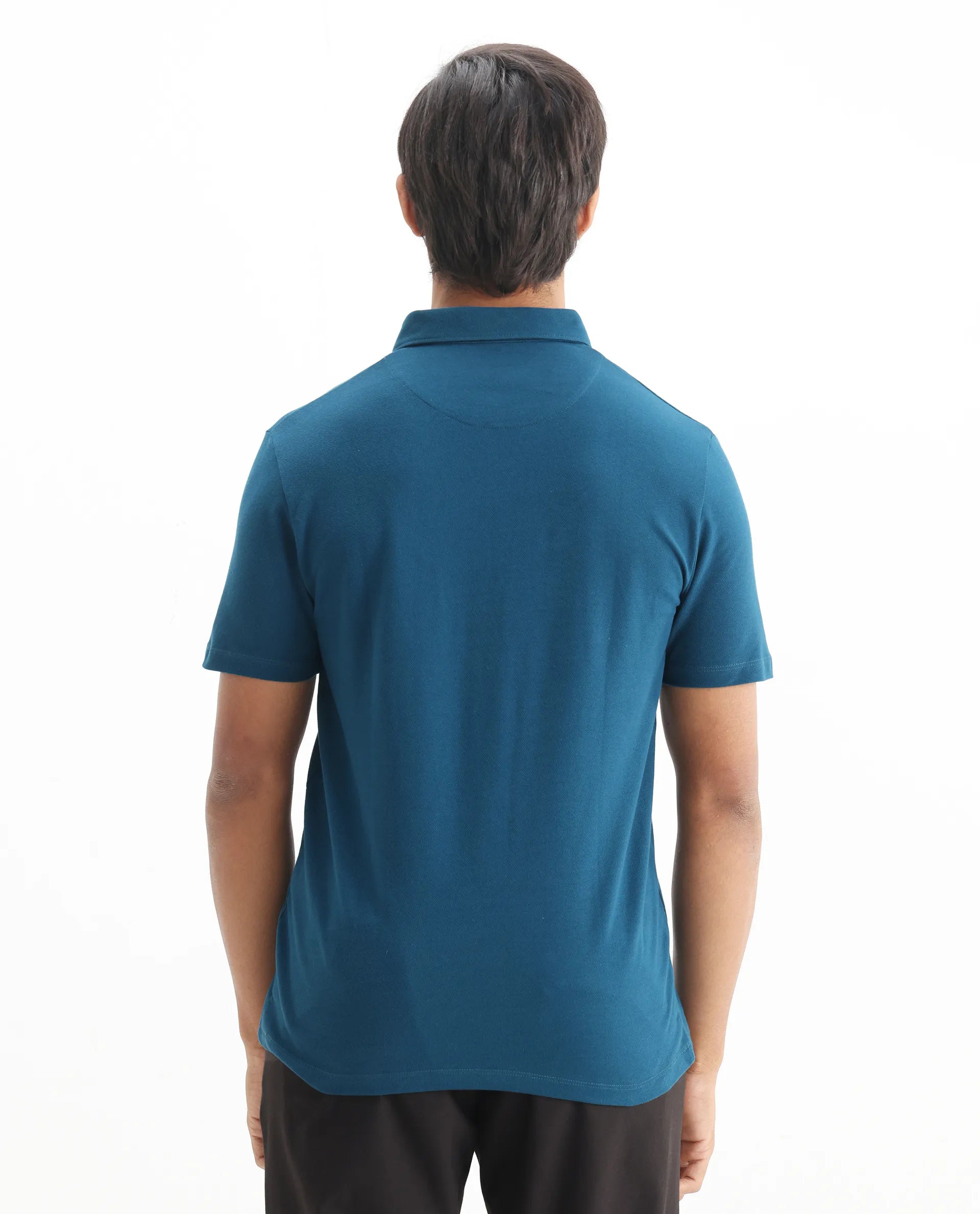 Rare Rabbit Men's Herval Blue Cotton Plain Regular Fit Half Sleeve Polo