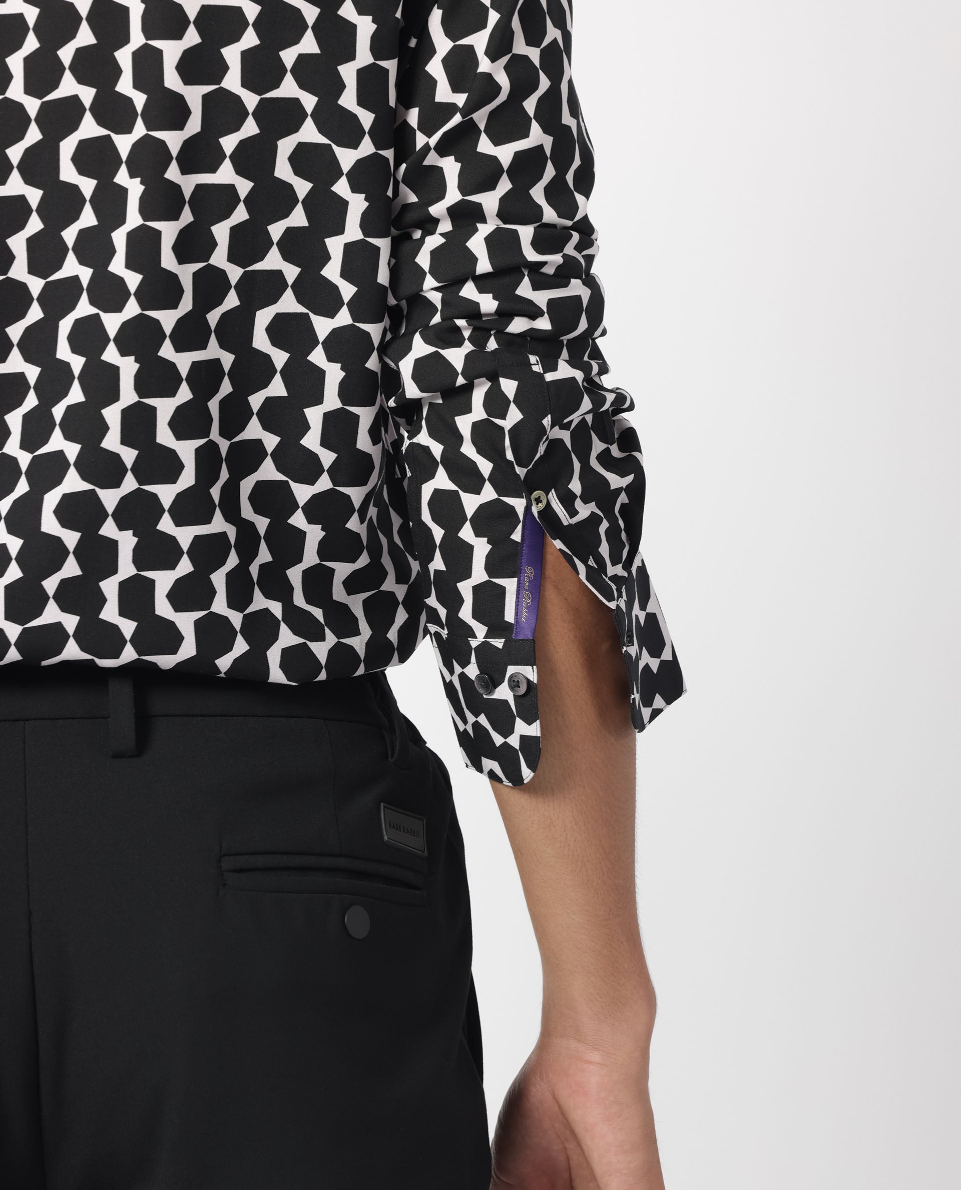 Rare Rabbit Men's Hexo Purple Viscose Fabric Geometric Print Full Sleeves Shirt