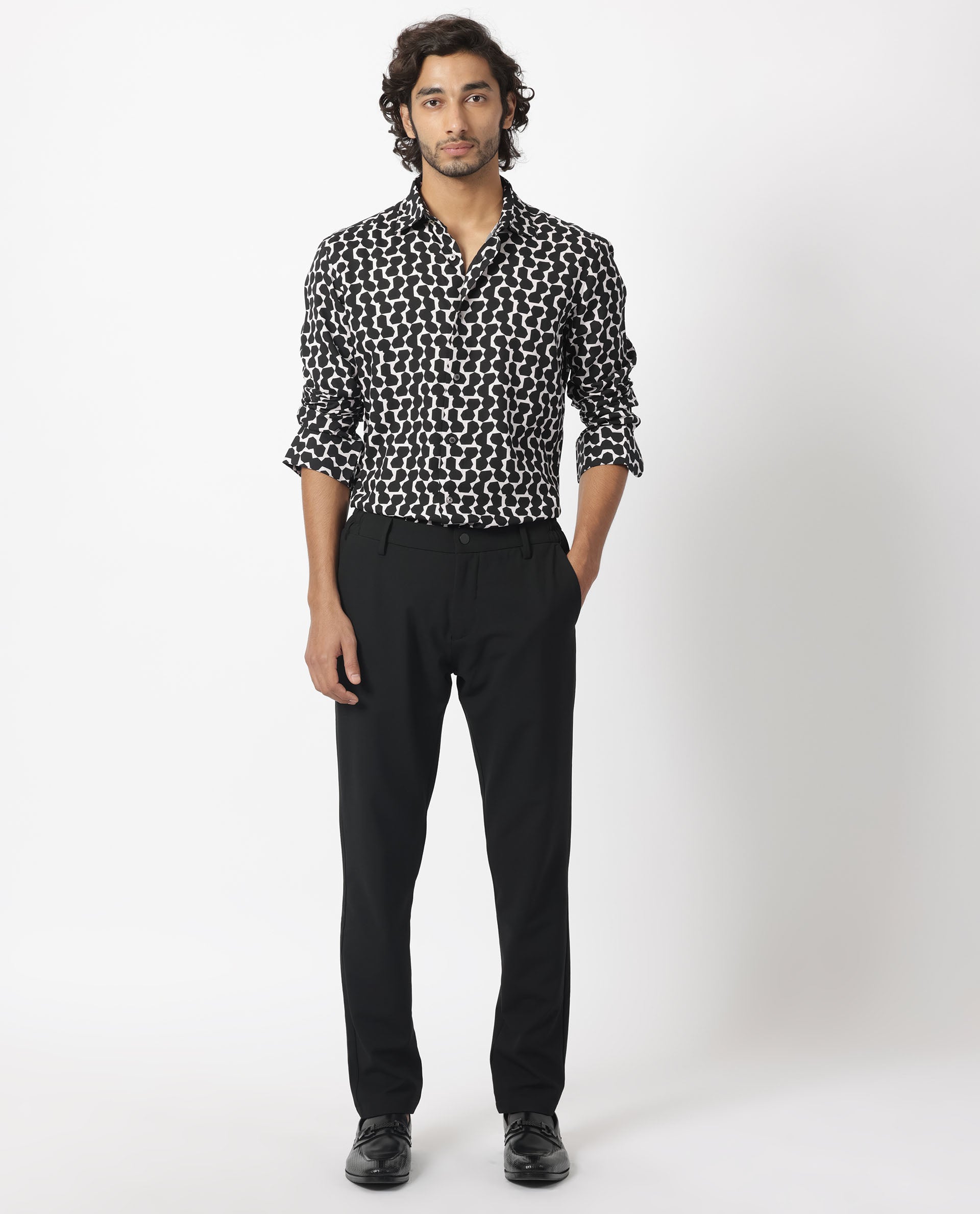 Rare Rabbit Men's Hexo Purple Viscose Fabric Geometric Print Full Sleeves Shirt