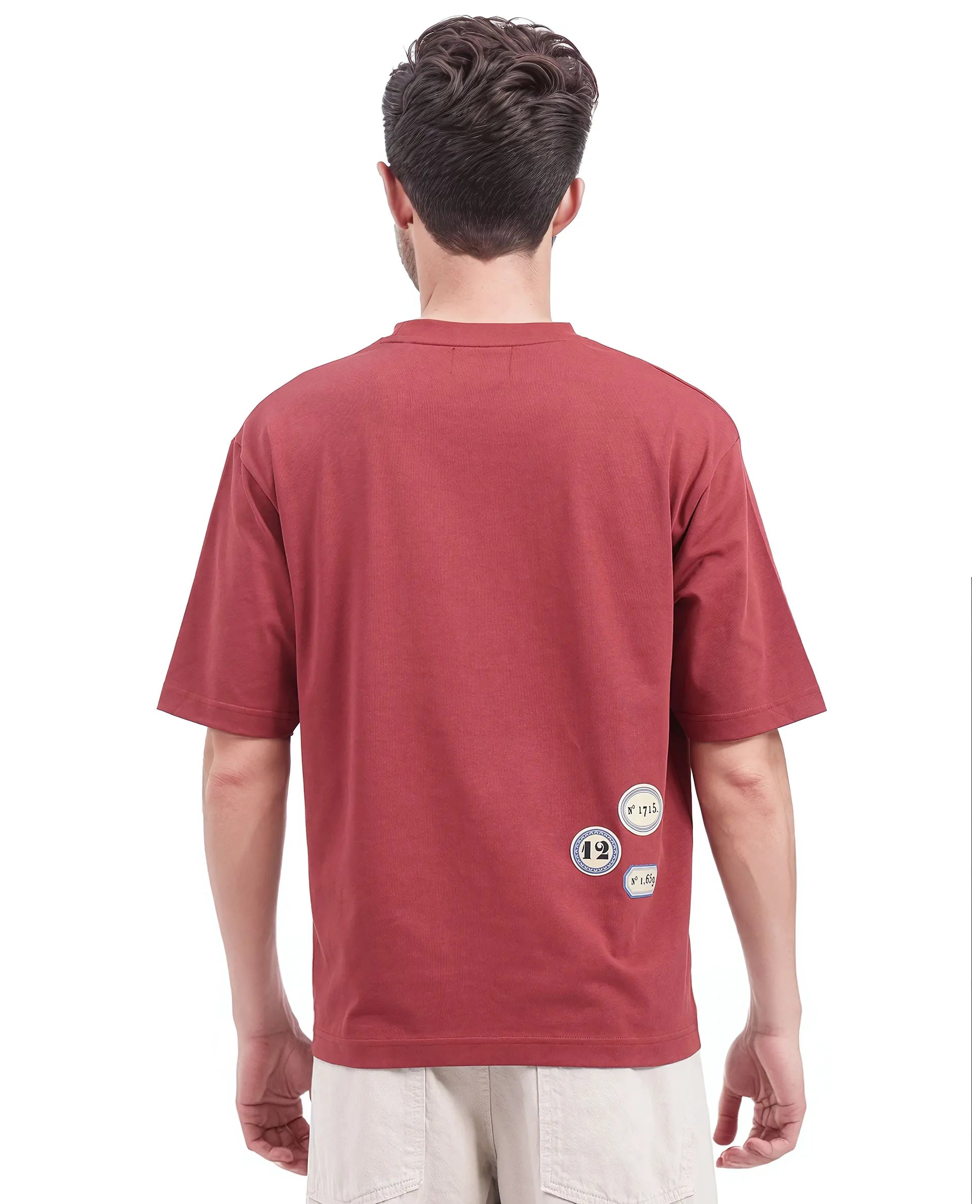 Rare Rabbit Men Hirm Red Cotton Fabric Short Sleeve Crew Neck Qlo Fit Label Print T-Shirt