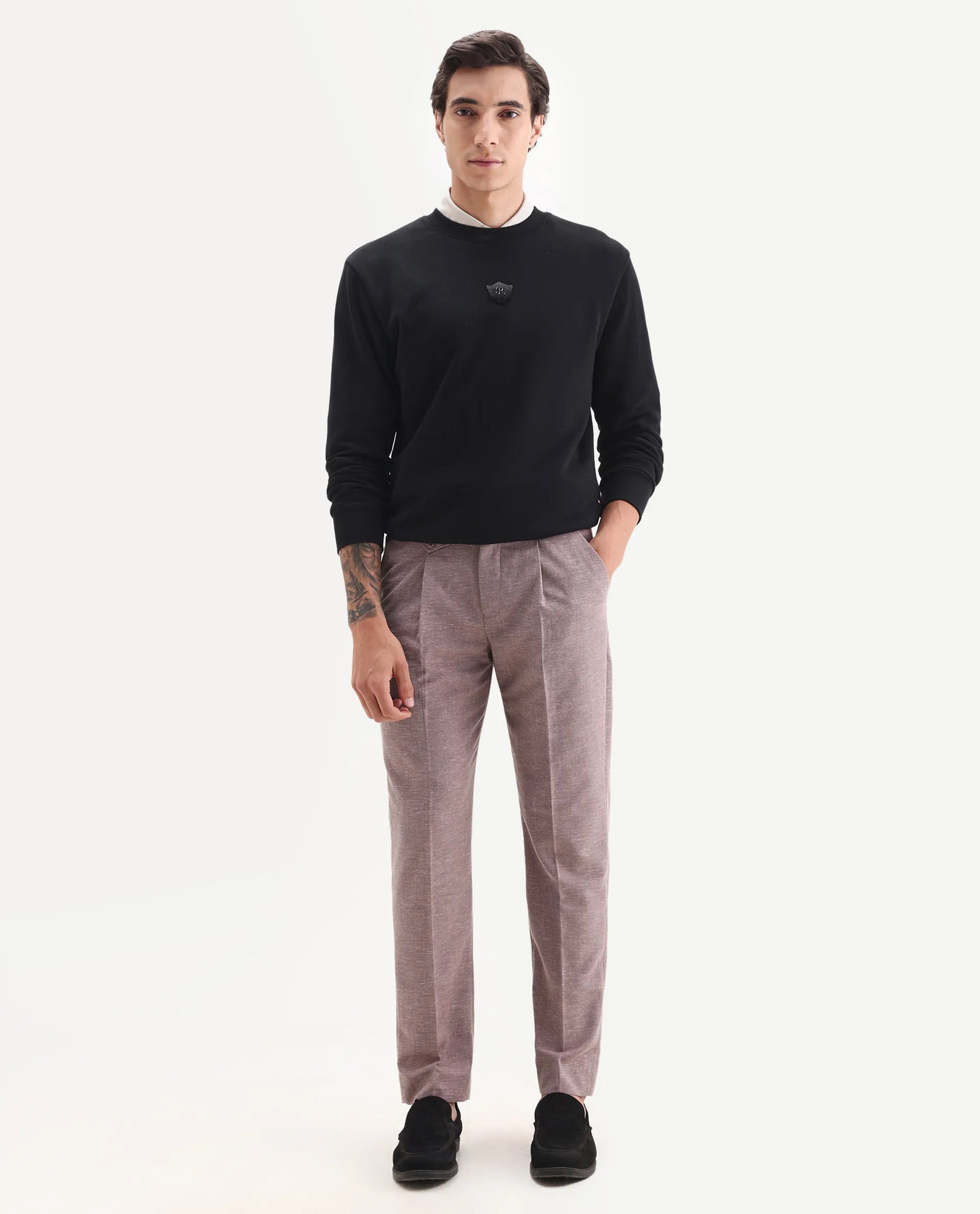 Rare Rabbit Men's Hobbs Dark Purple Cotton Checked Print Regular Fit Trouser