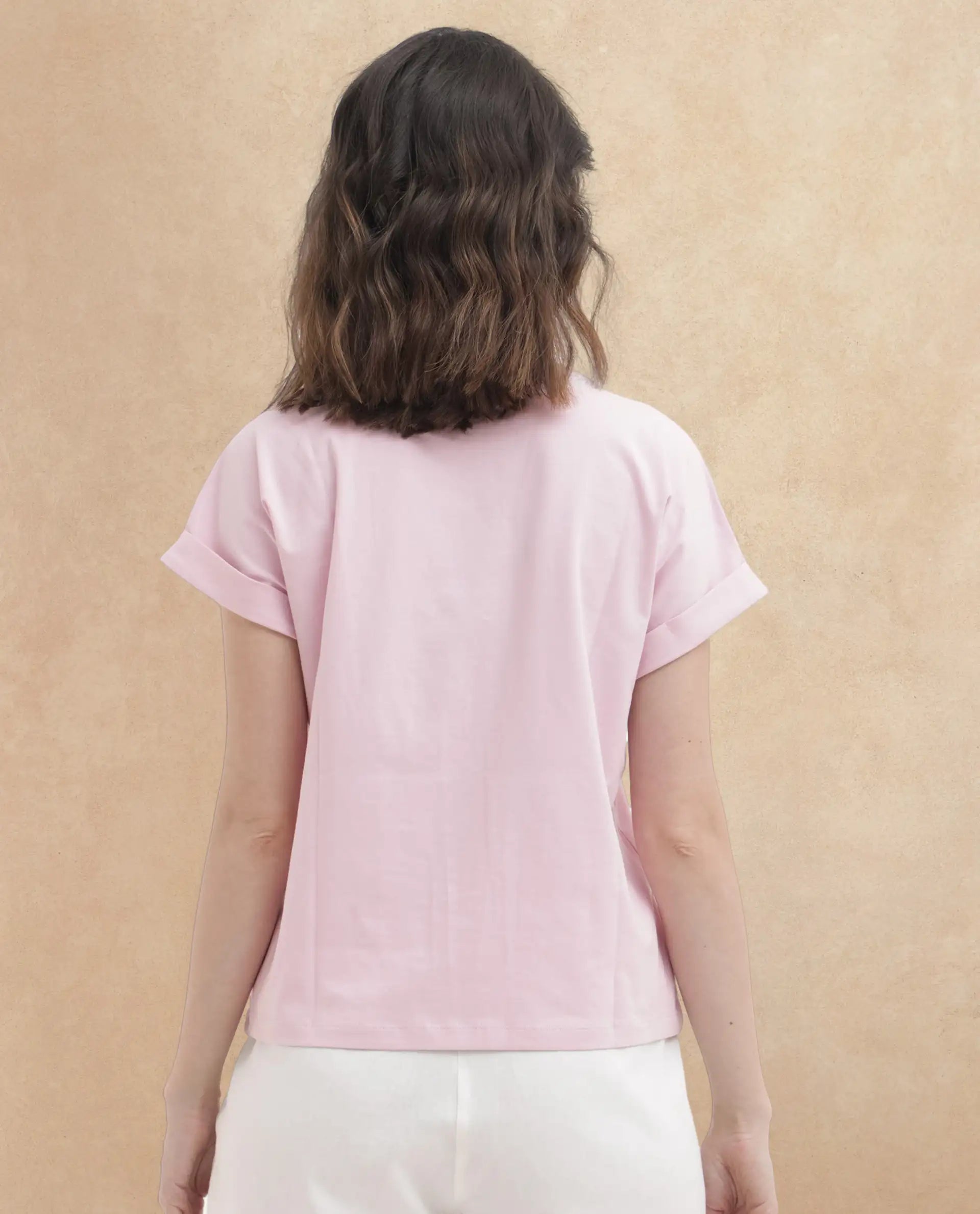 Rareism Women's Hoet Pink Cotton Blend Crew Neck Graphic Print Extended Sleeves Regular Fit T-Shirt