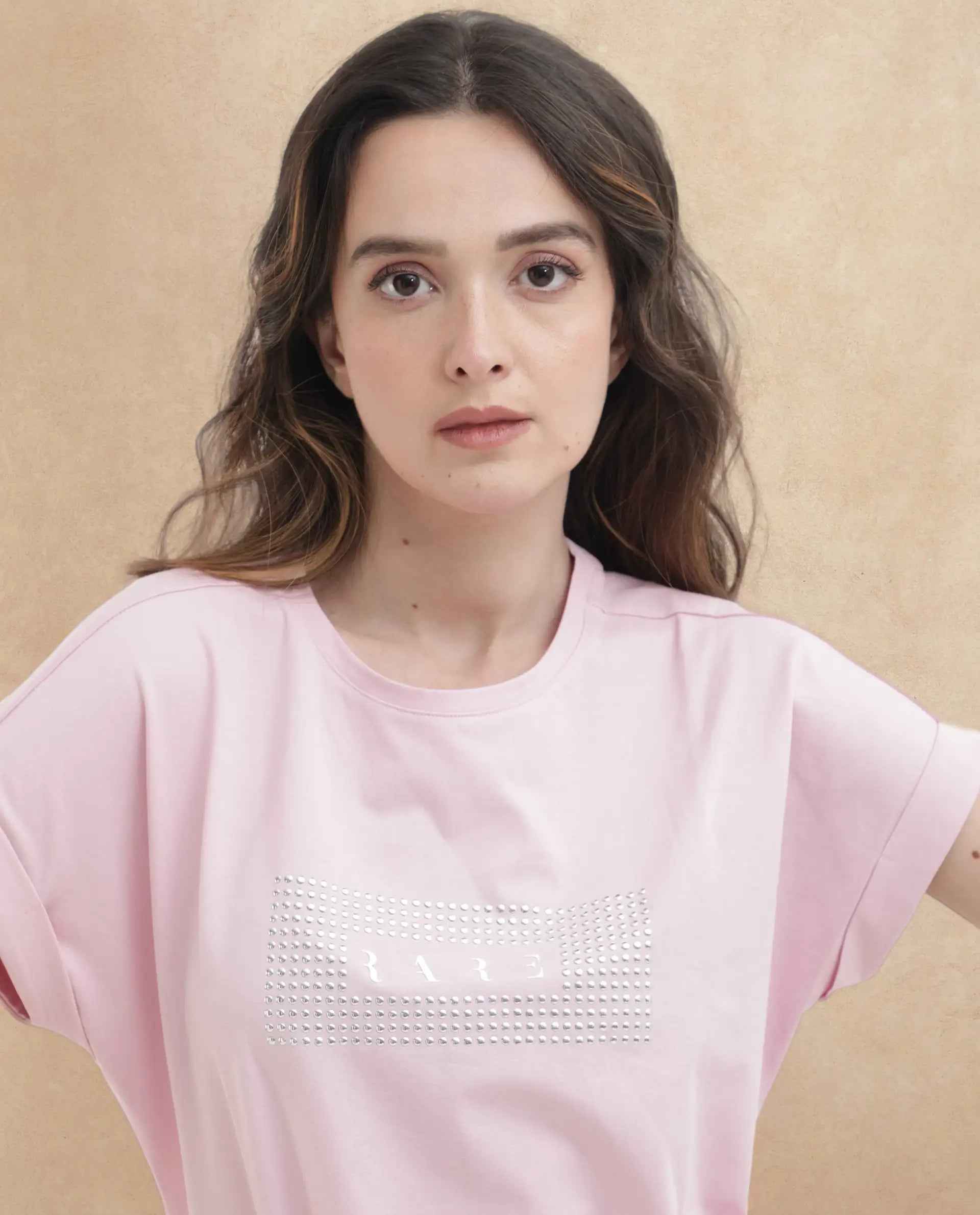 Rareism Women's Hoet Pink Cotton Blend Crew Neck Graphic Print Extended Sleeves Regular Fit T-Shirt