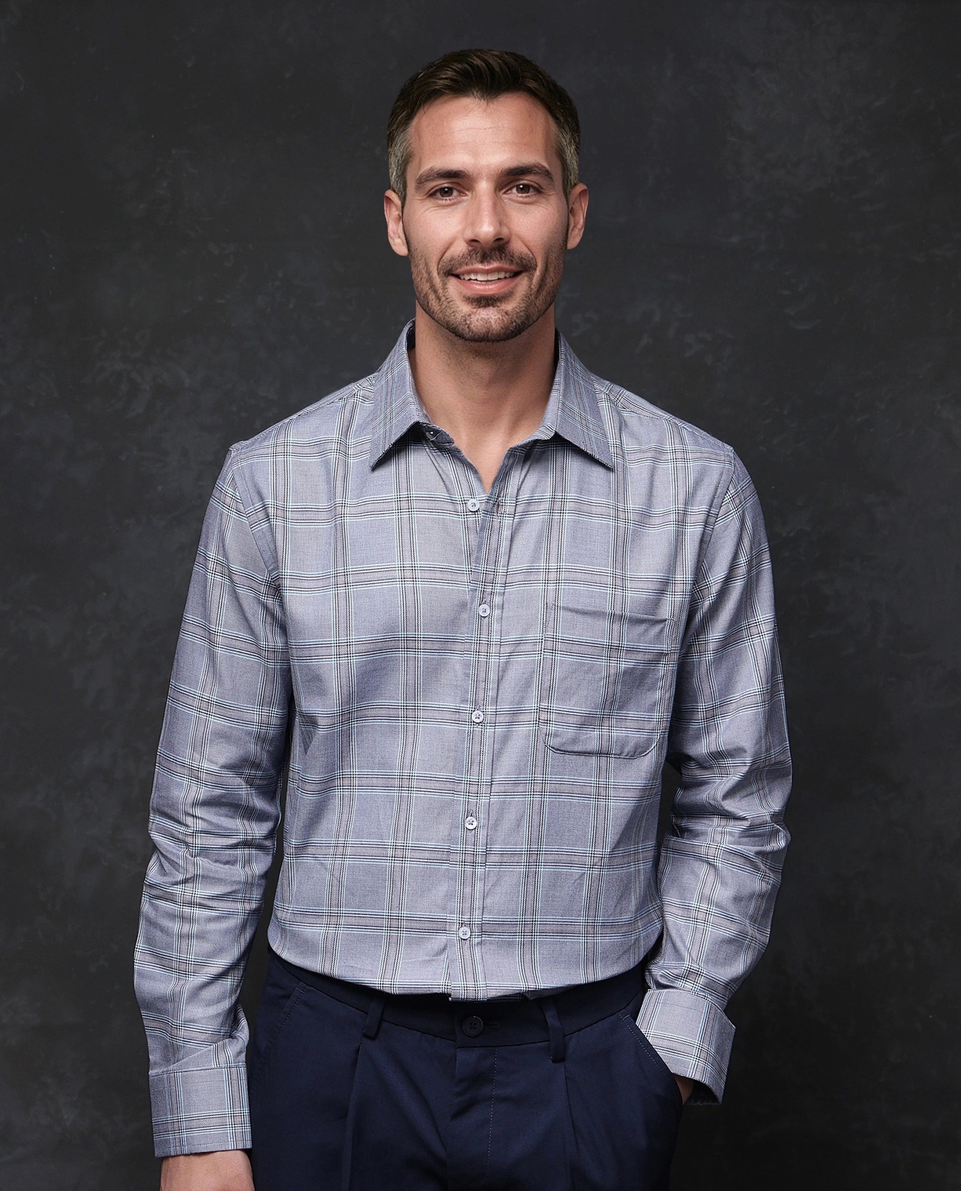 Rare Rabbit Men Hoff Navy Cotton Fabric Full Sleeve Regular Fit Button Closure Checks Shirt