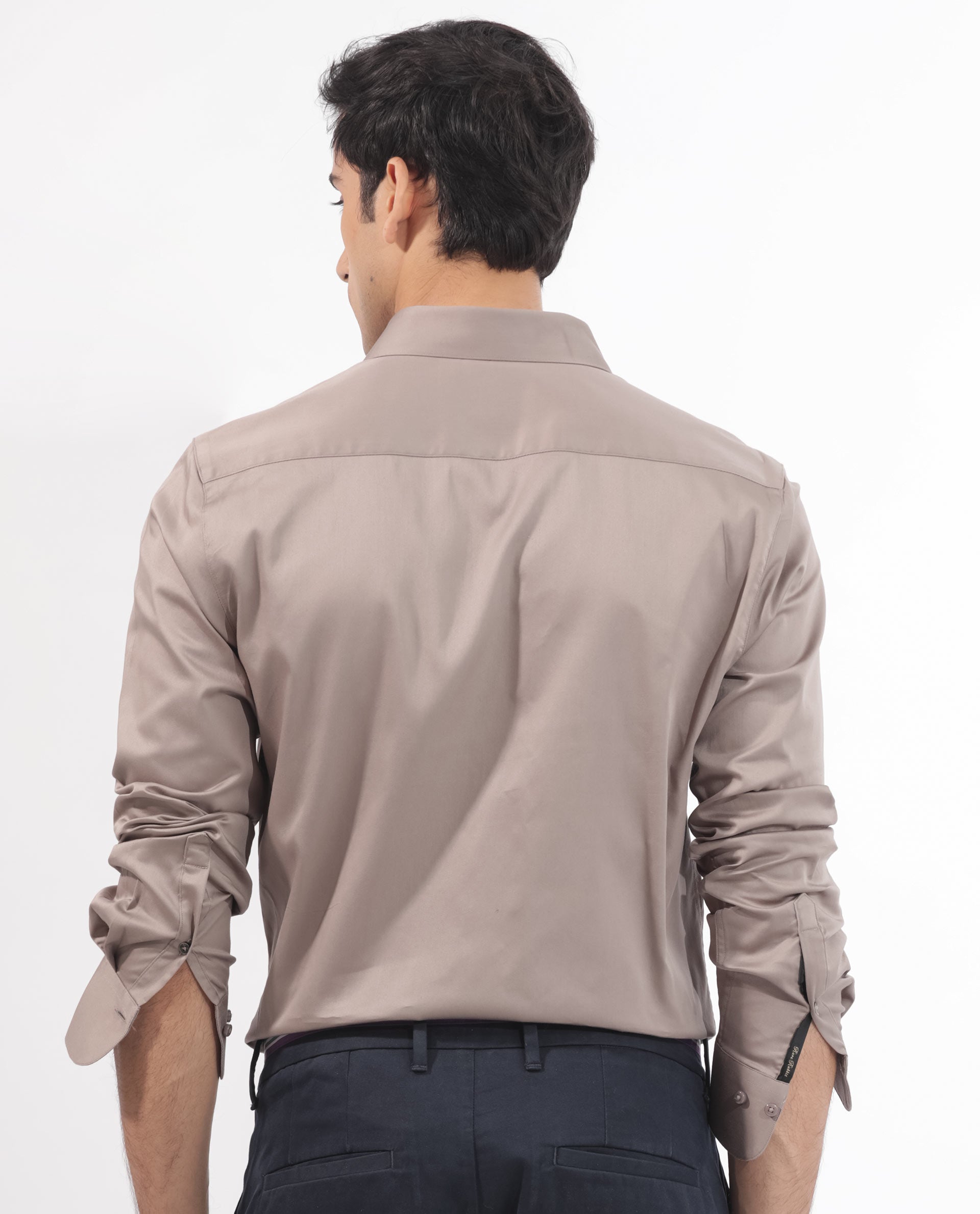 Rare Rabbit Men's Holand Beige Satin Fabric Full Sleeves Solid Shirt