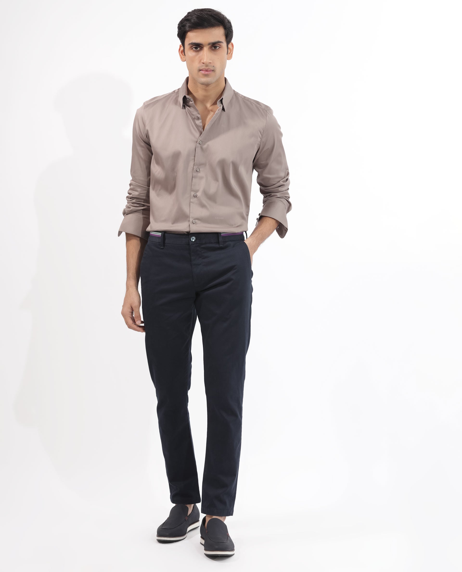 Rare Rabbit Men's Holand Beige Satin Fabric Full Sleeves Solid Shirt