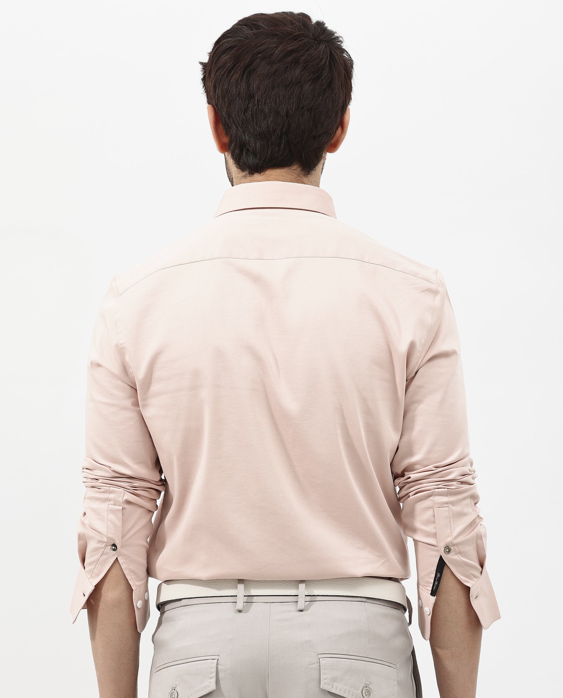 Rare Rabbit Men's Holand Pastel Pink Satin Fabric Full Sleeves Solid Shirt