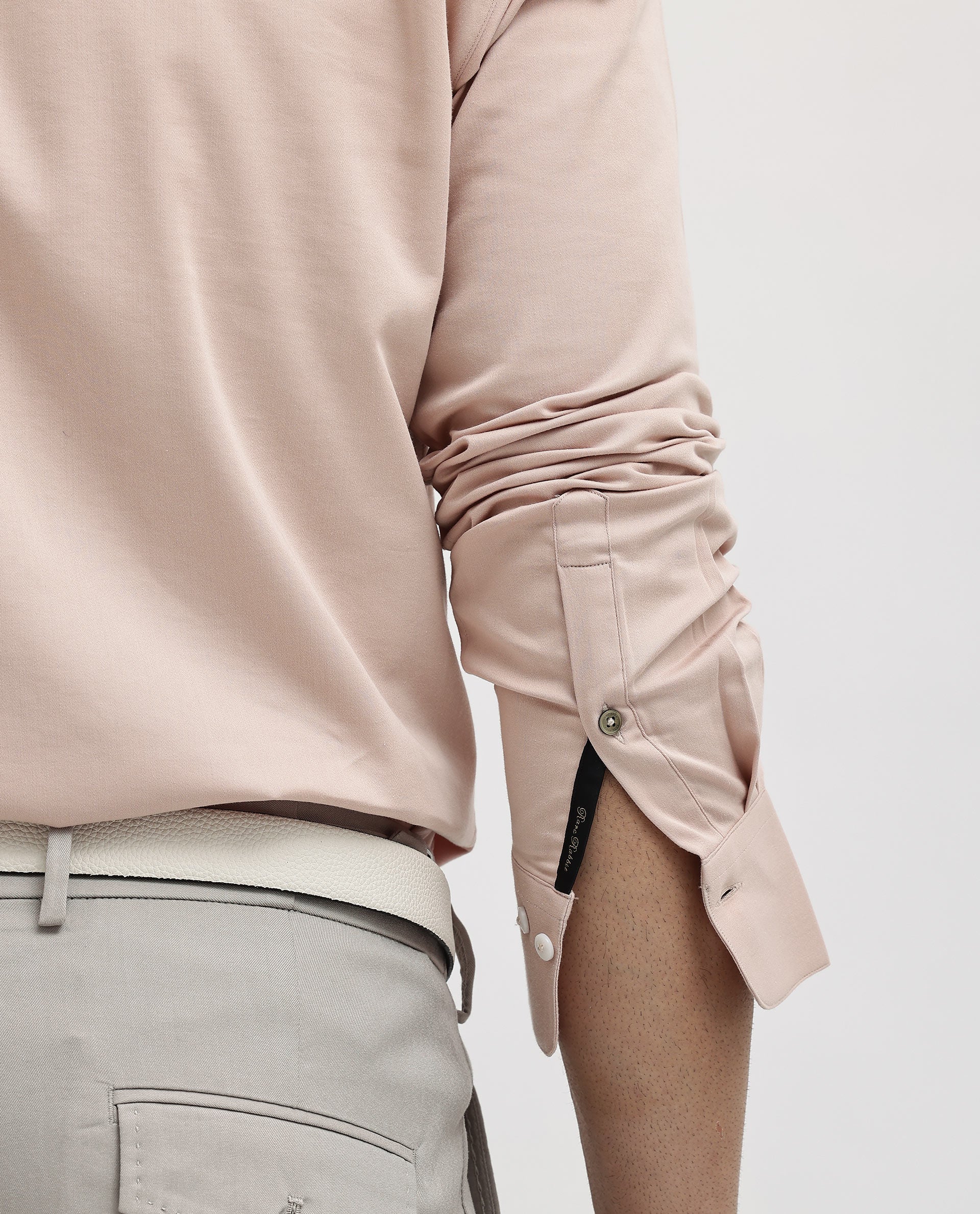 Rare Rabbit Men's Holand Pastel Pink Satin Fabric Full Sleeves Solid Shirt