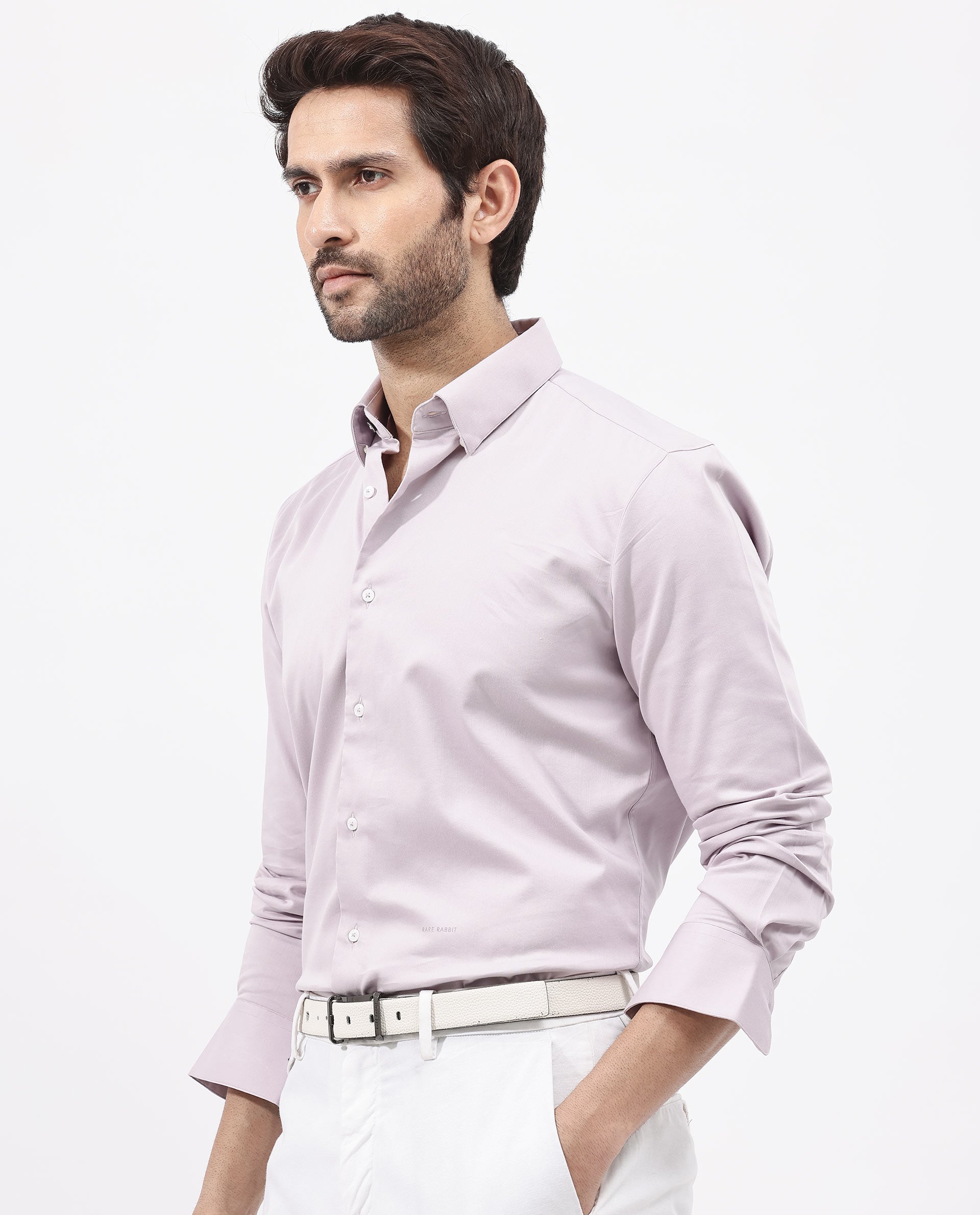 Rare Rabbit Men's Holand Pastel Purple Satin Fabric Full Sleeves Solid Shirt