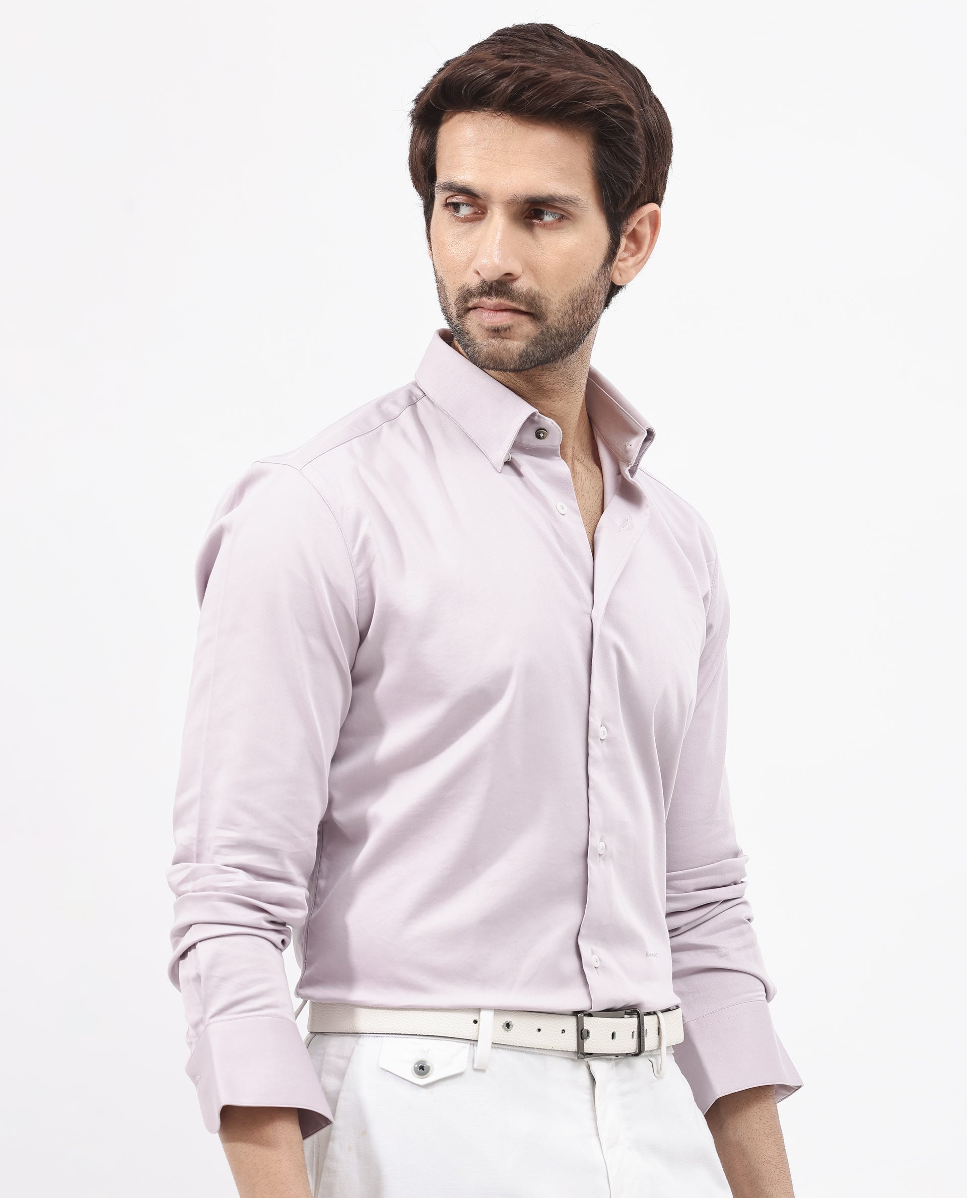 Rare Rabbit Men's Holand Pastel Purple Satin Fabric Full Sleeves Solid Shirt