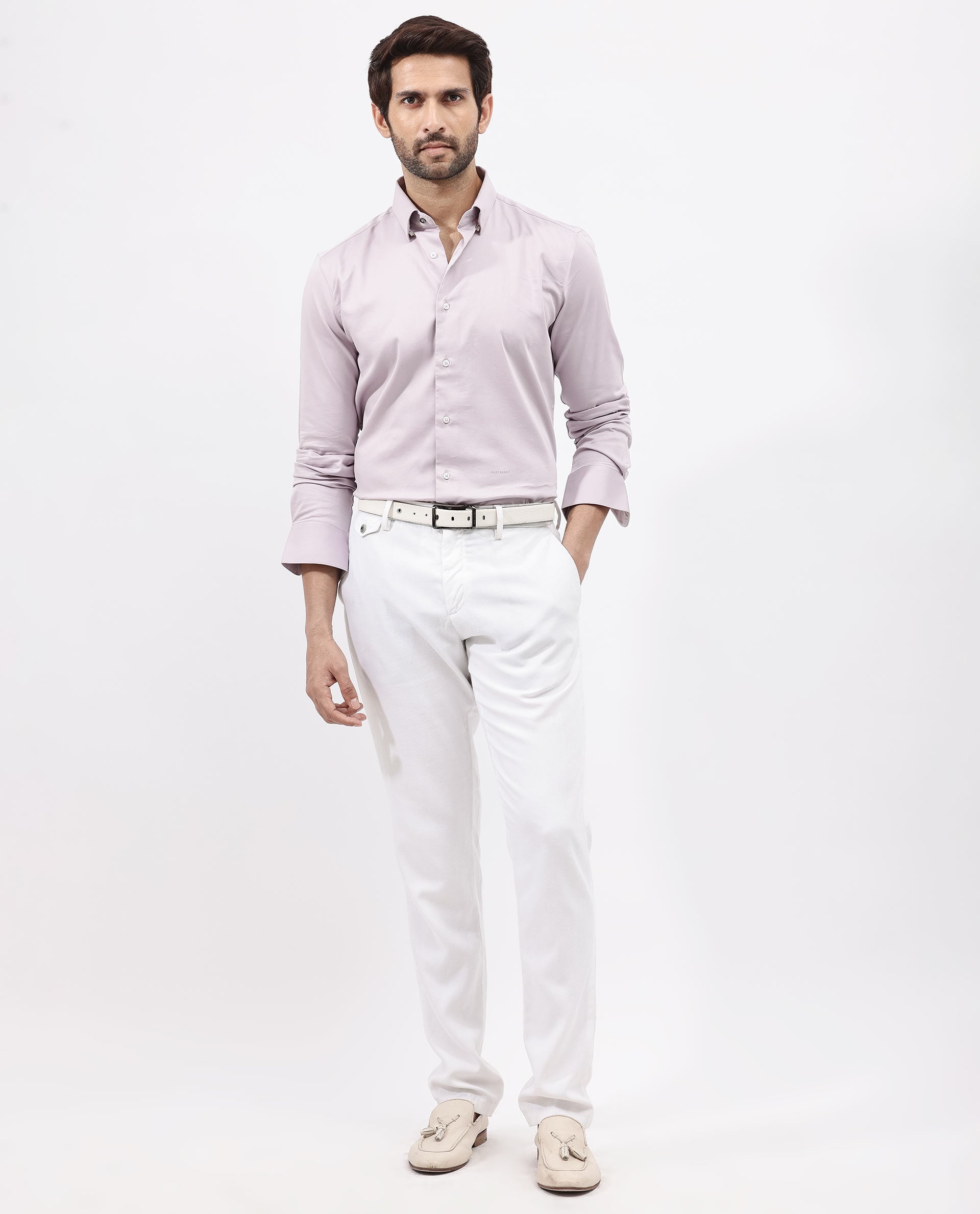 Rare Rabbit Men's Holand Pastel Purple Satin Fabric Full Sleeves Solid Shirt