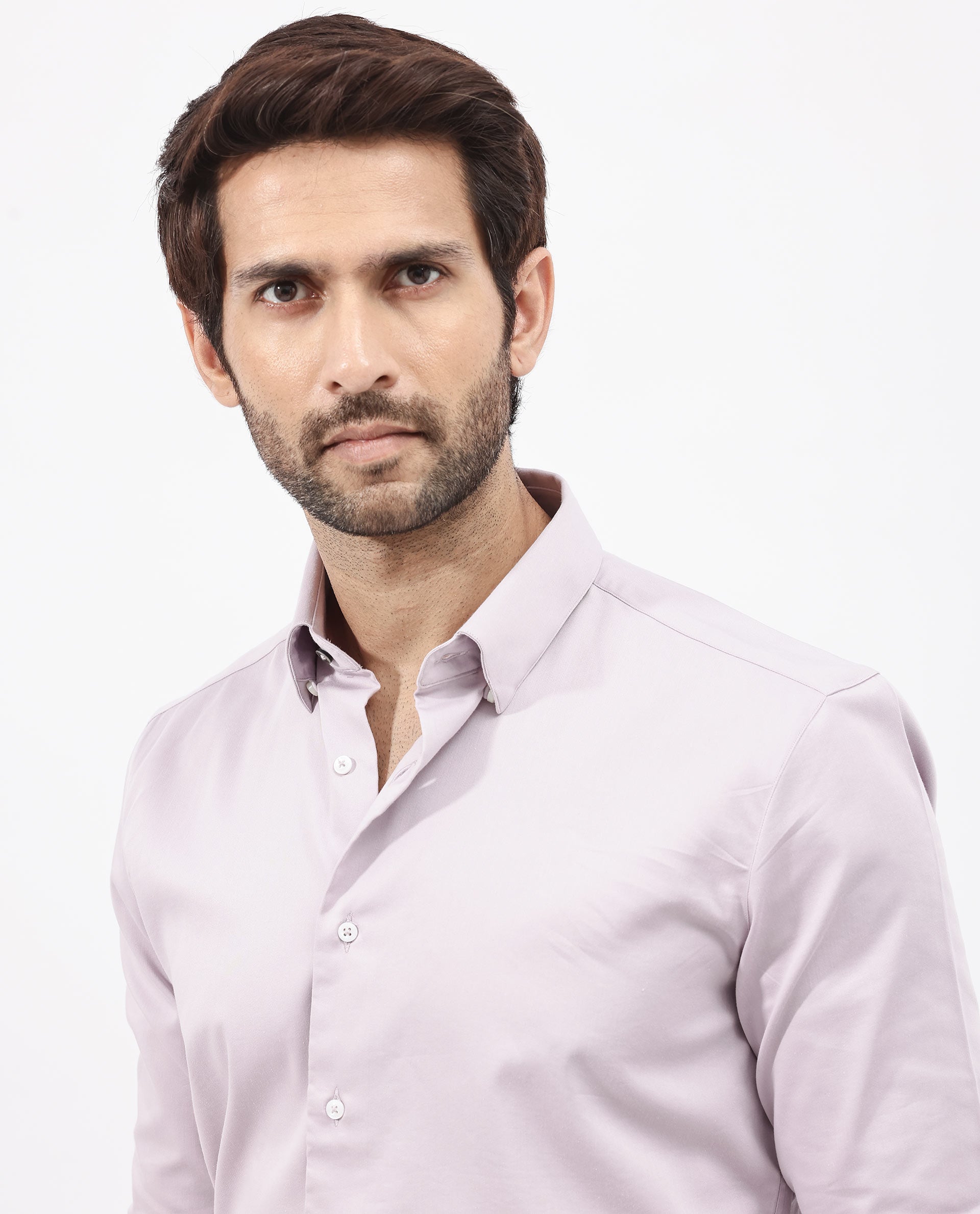 Rare Rabbit Men's Holand Pastel Purple Satin Fabric Full Sleeves Solid Shirt