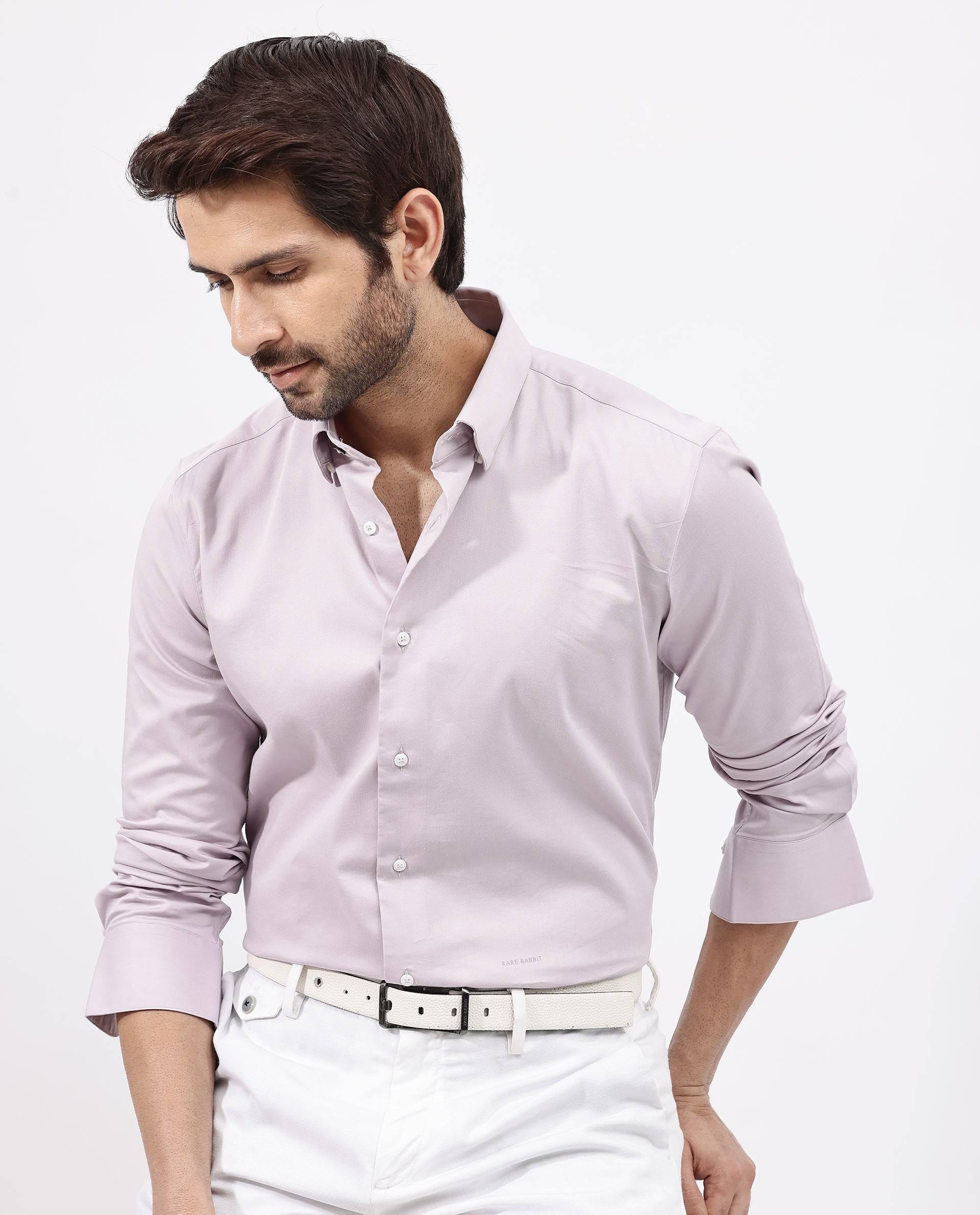 Rare Rabbit Men's Holand Pastel Purple Satin Fabric Full Sleeves Solid Shirt