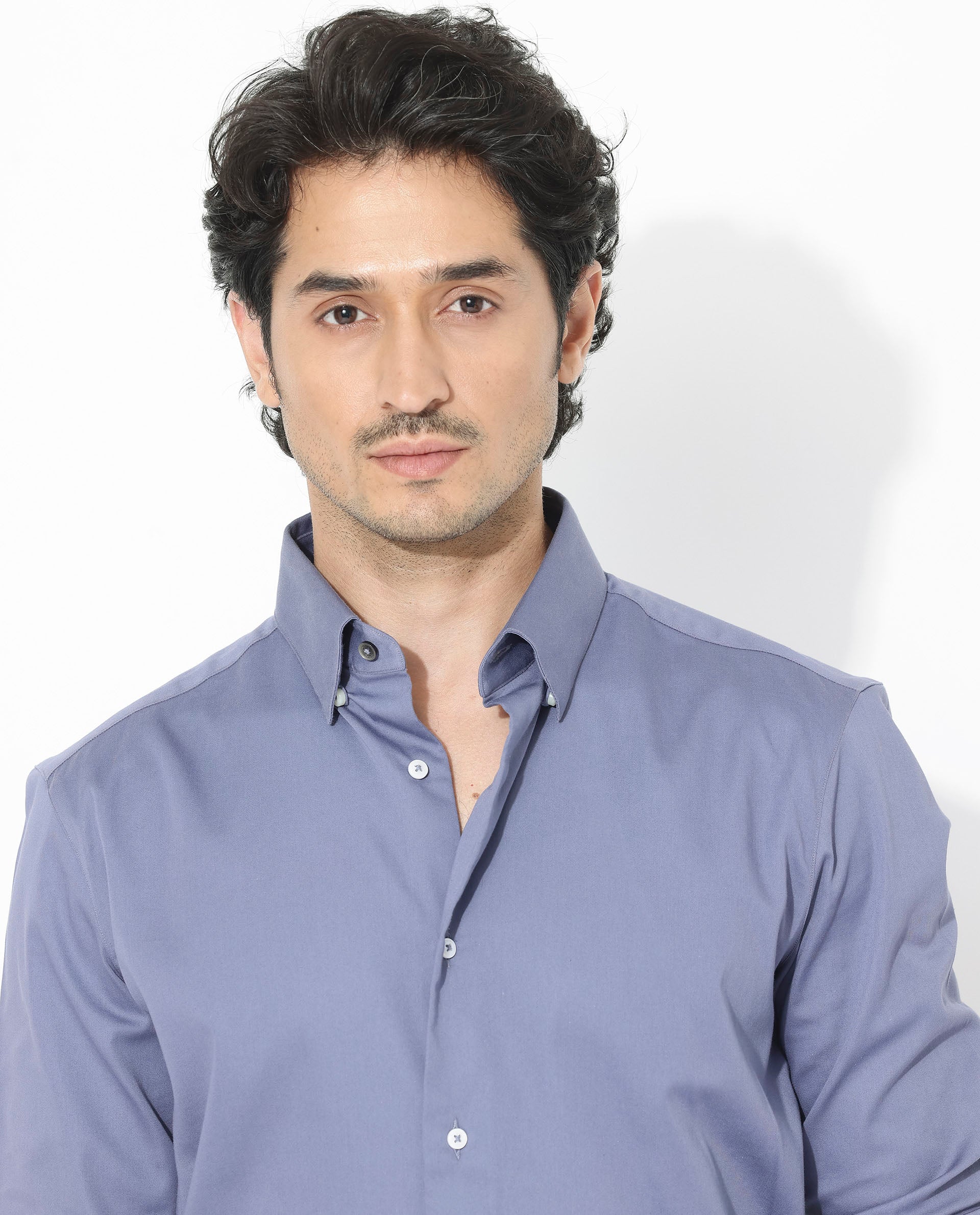 Rare Rabbit Men's Holand Dusky Purple Satin Fabric Full Sleeves Solid Shirt