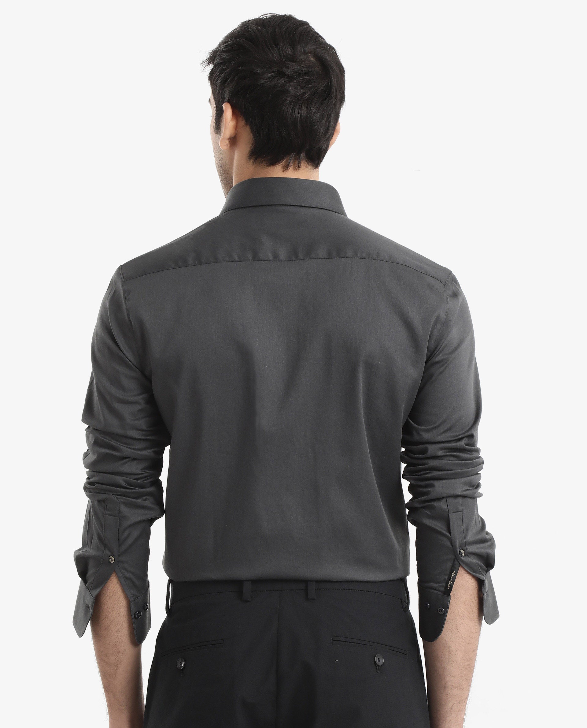 Rare Rabbit Men's Holand Grey Satin Fabric Full Sleeves Solid Shirt