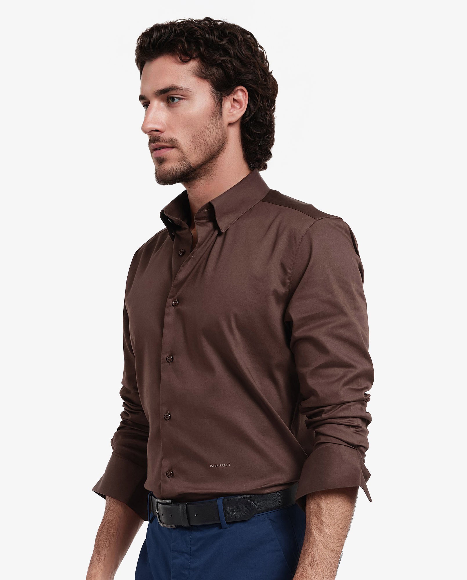 Rare Rabbit Men's Holand Rust Satin Fabric Full Sleeves Solid Shirt