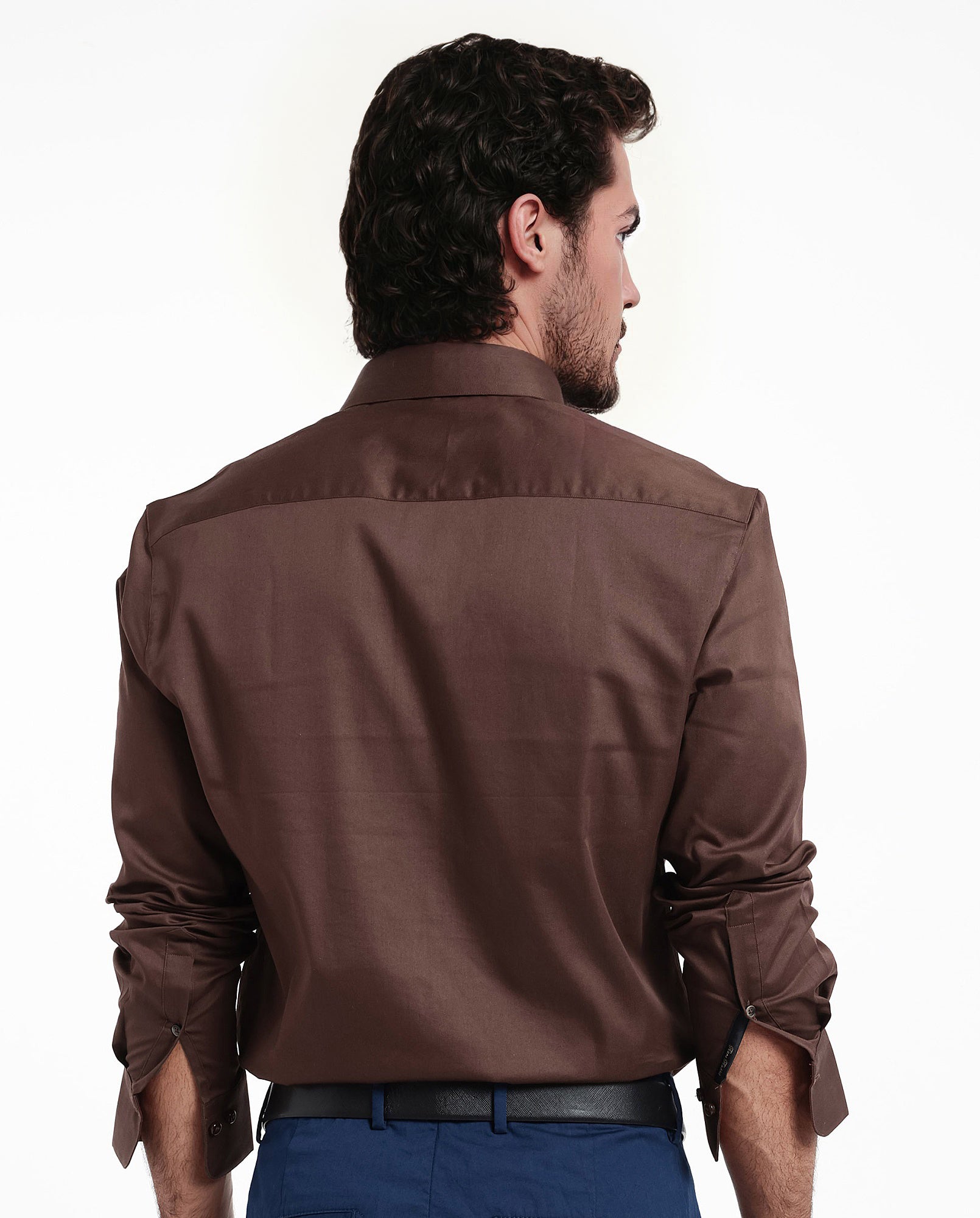 Rare Rabbit Men's Holand Rust Satin Fabric Full Sleeves Solid Shirt